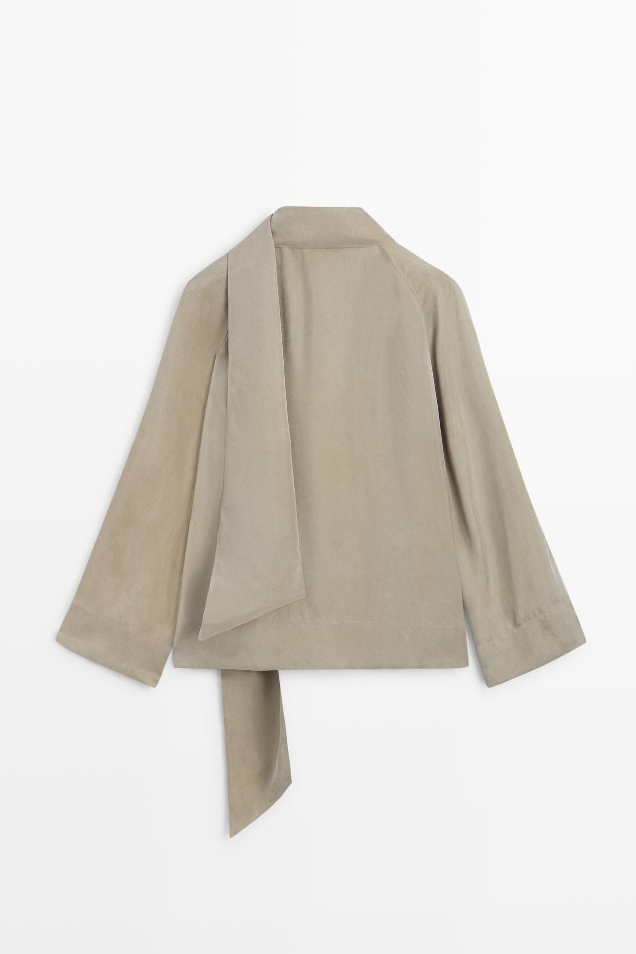 Flowing shirt with scarf detail — SAND