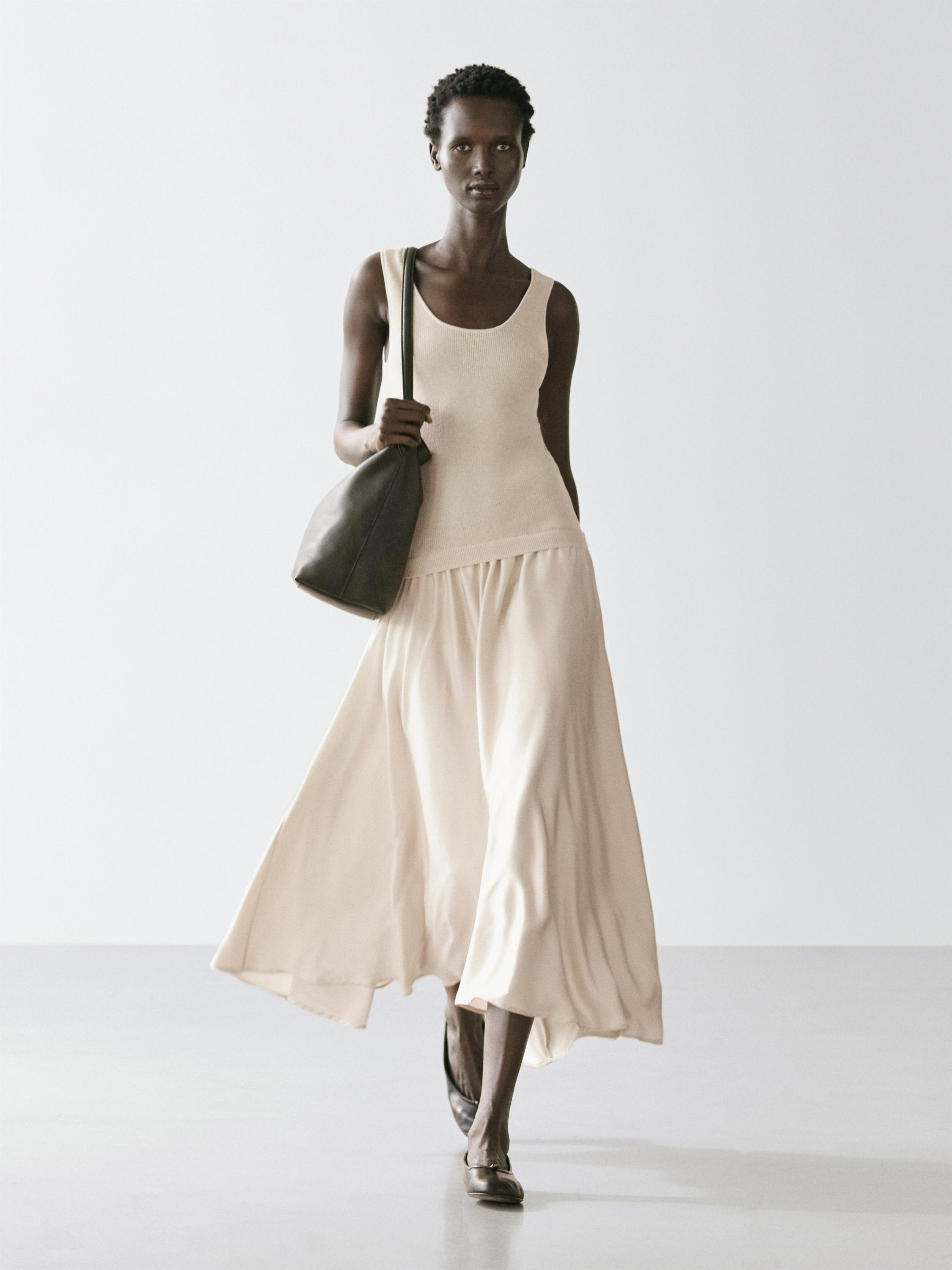Contrast strappy dress Beige Dress | Massimo Dutti Contrast strappy dress Beige Dress | Massimo Dutti