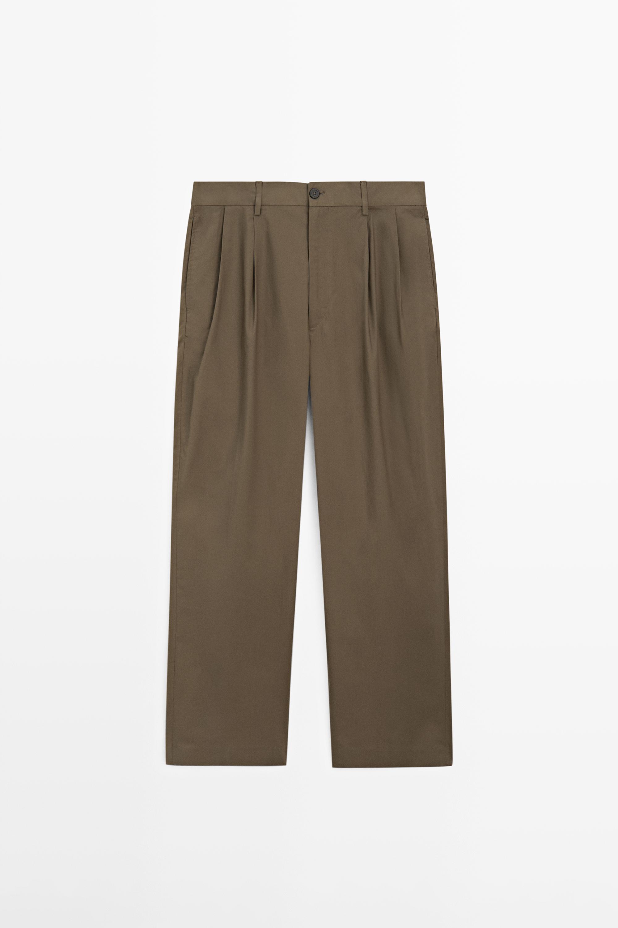 Cotton trousers with double darts — DARK GREEN