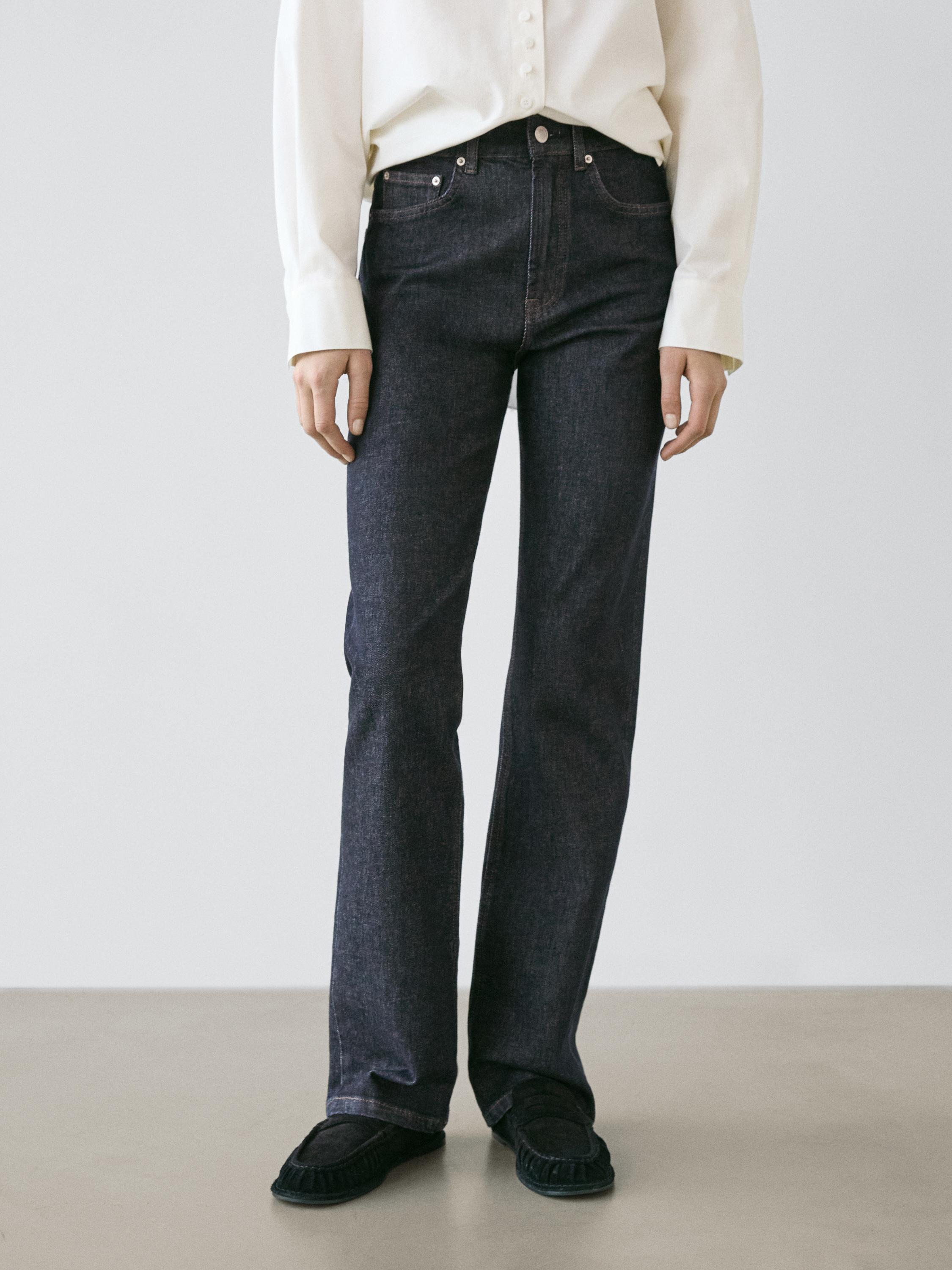 High-waist straight-leg comfort jeans — DARK BLUE