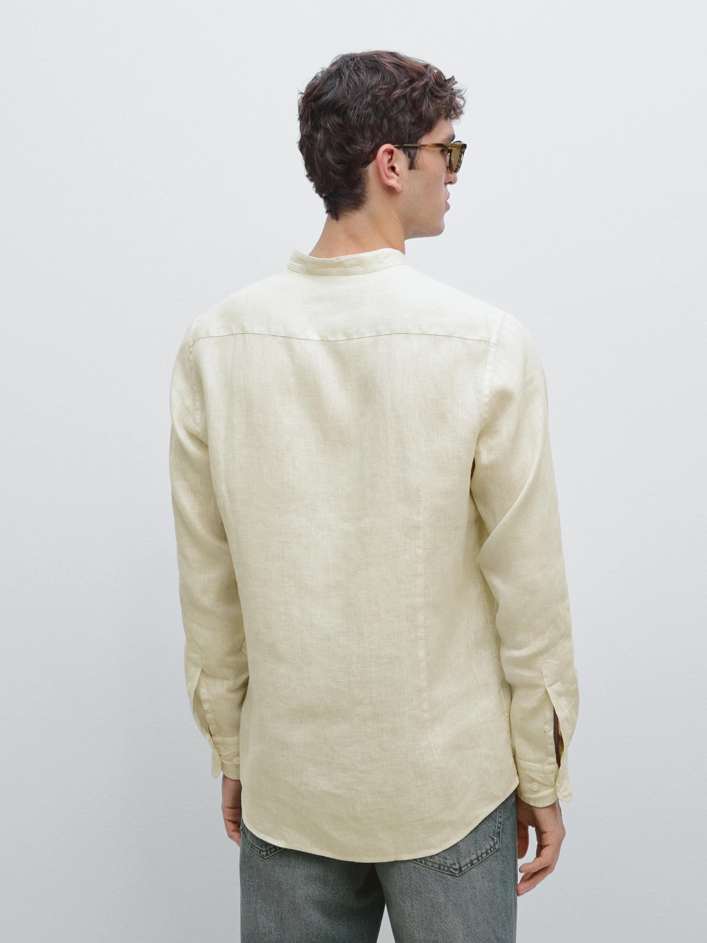 Slim fit stand collar shirt — Green