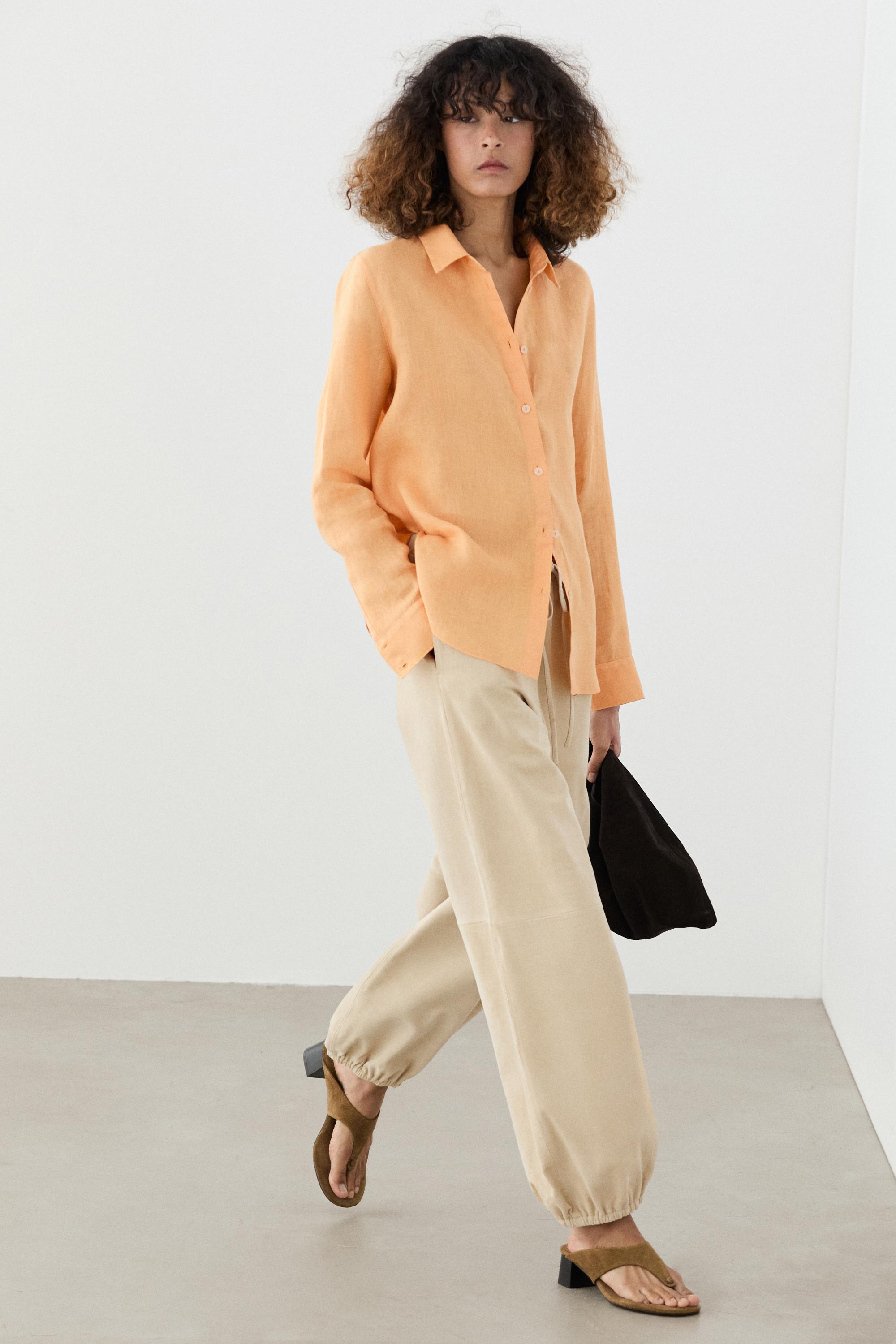 Flowing 100% linen shirt — TANGERINE