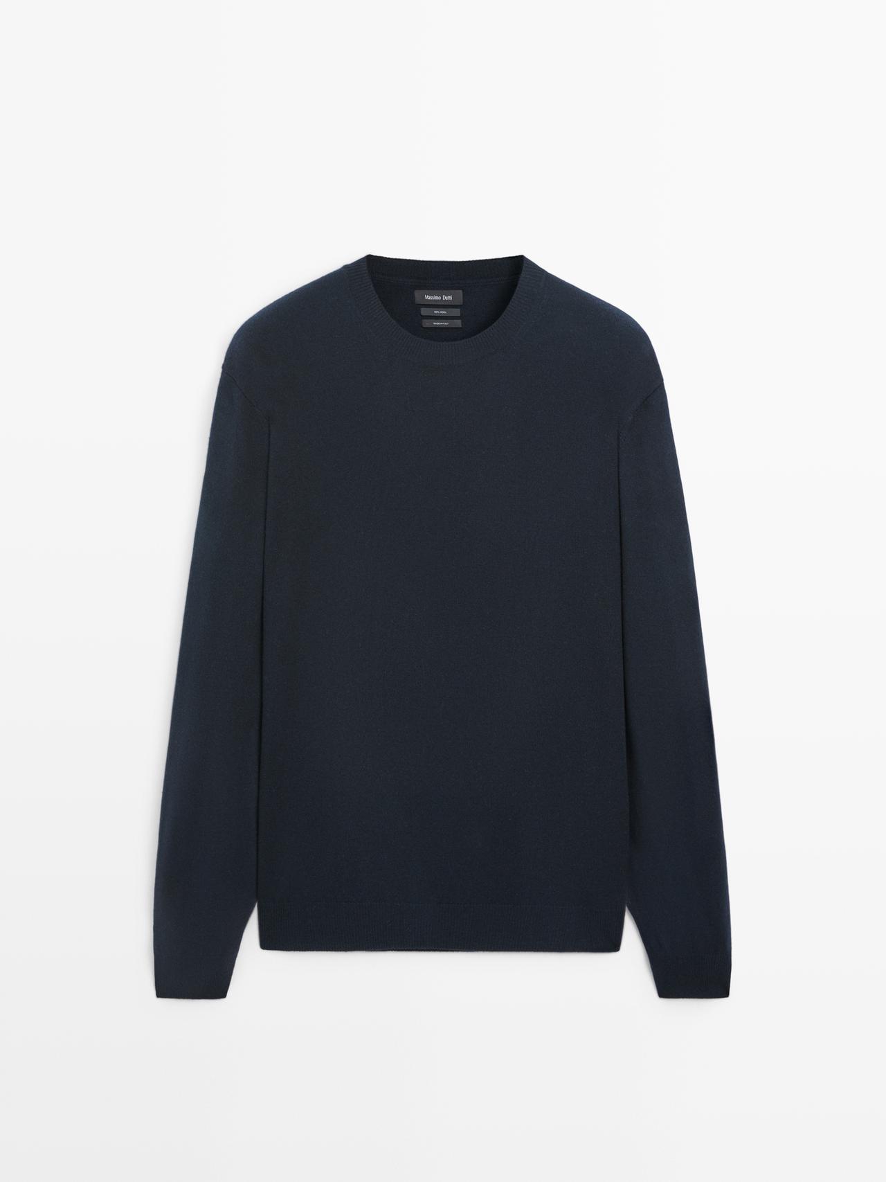 Pull En Maille 100 % Laine - Bleu Marine - L - Massimo Dutti - Homme