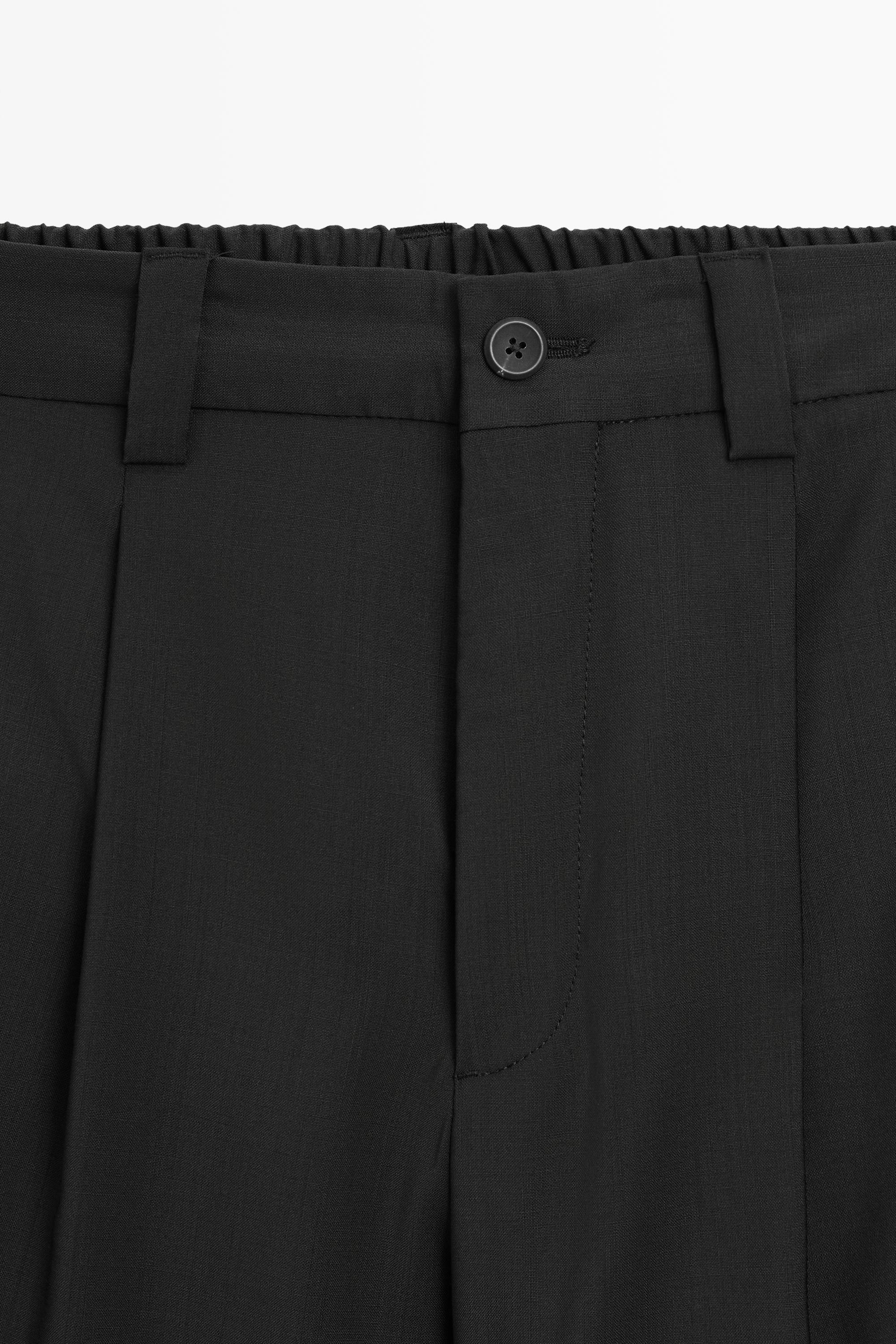 Relaxed fit cool wool trousers with darts — BLACK