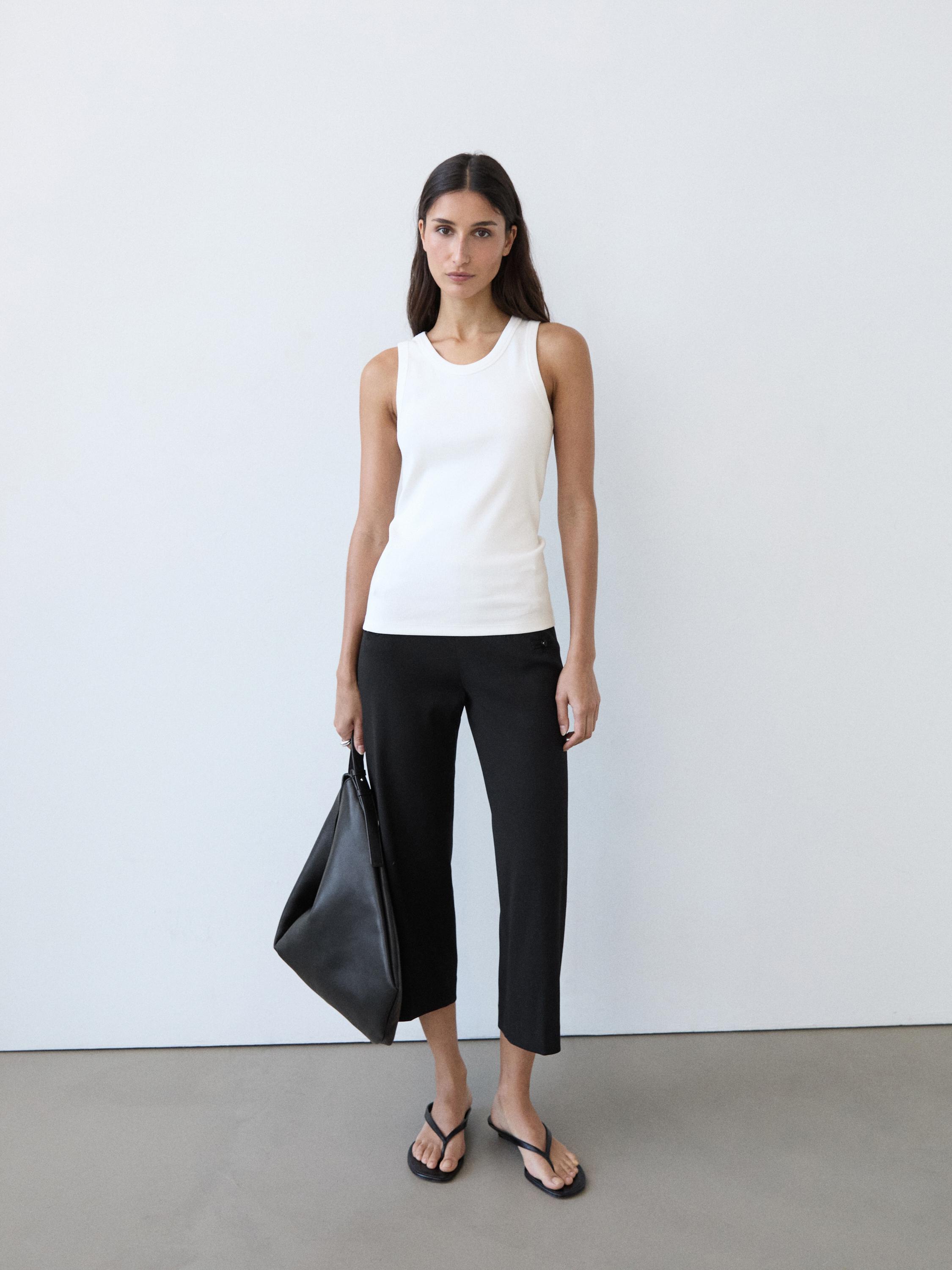 Cotton blend halter top — WHITE