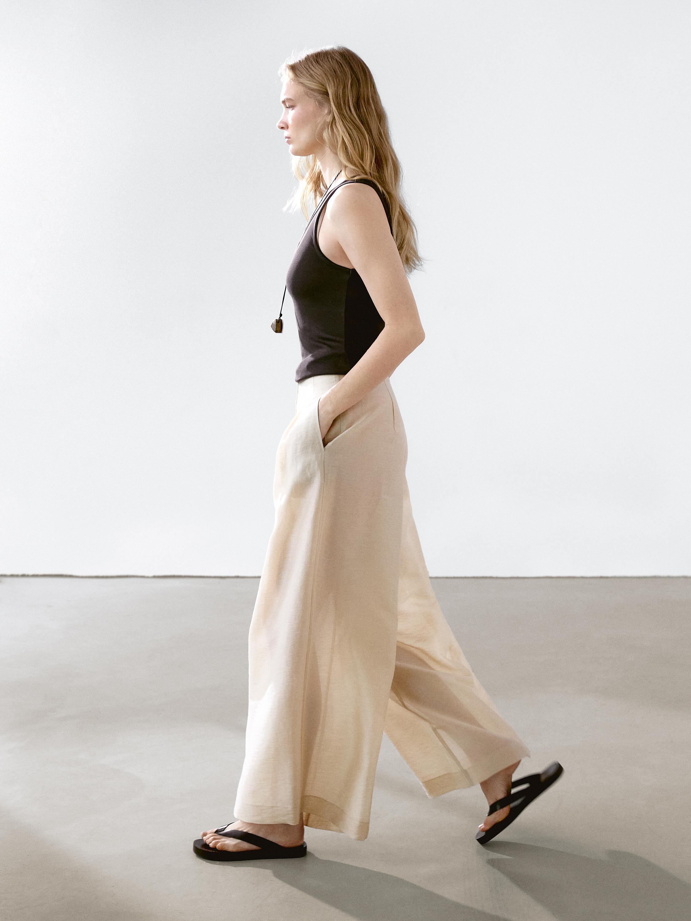 ★ Massimo Dutti★ Back Detail Long Fluid One Piece 0661053 Linen blend dress with back detail · Green · Smart / Dresses