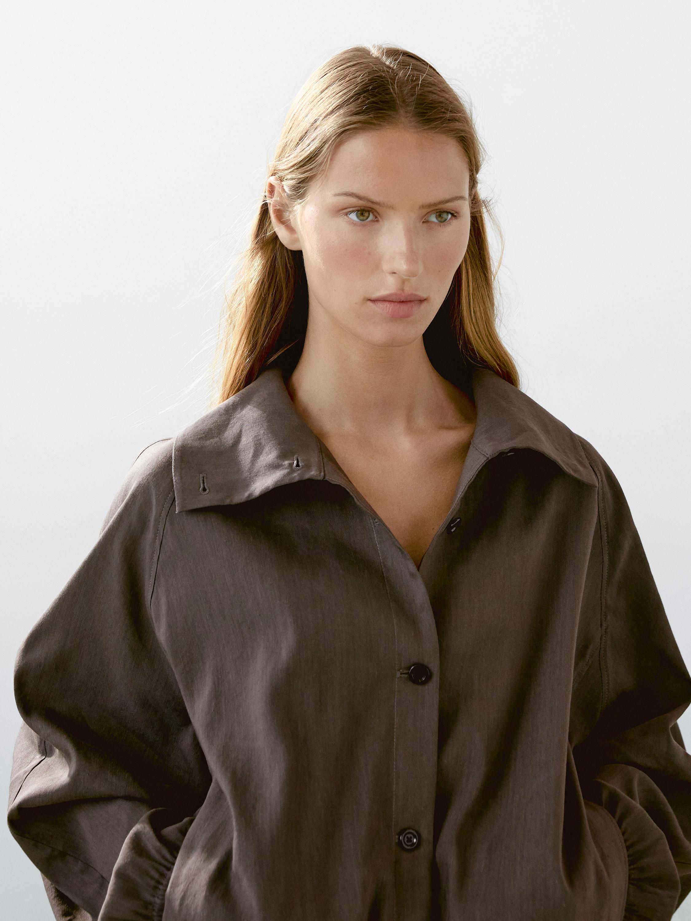 Linen blend bomber jacket