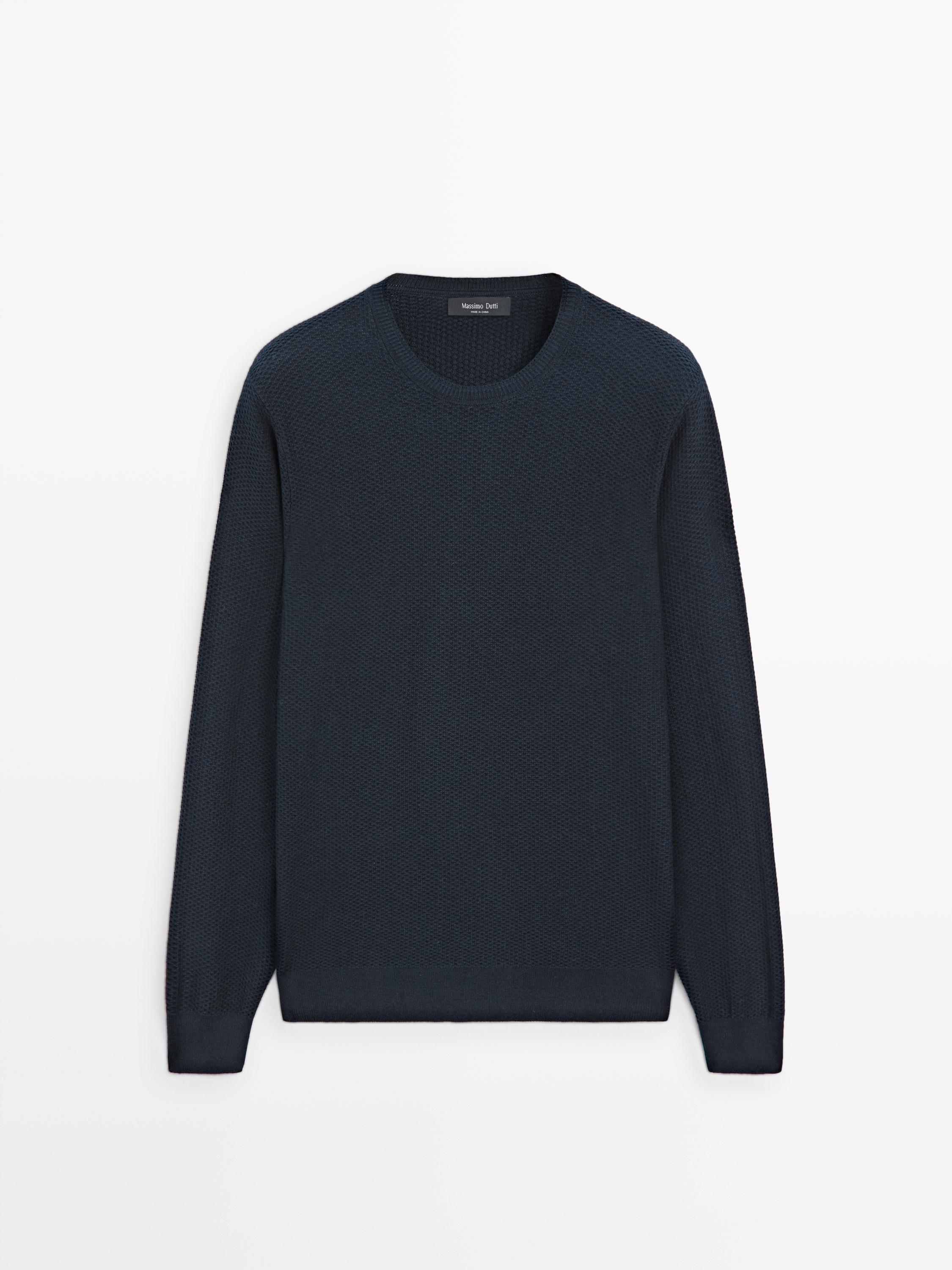 Textured cotton blend knit sweater