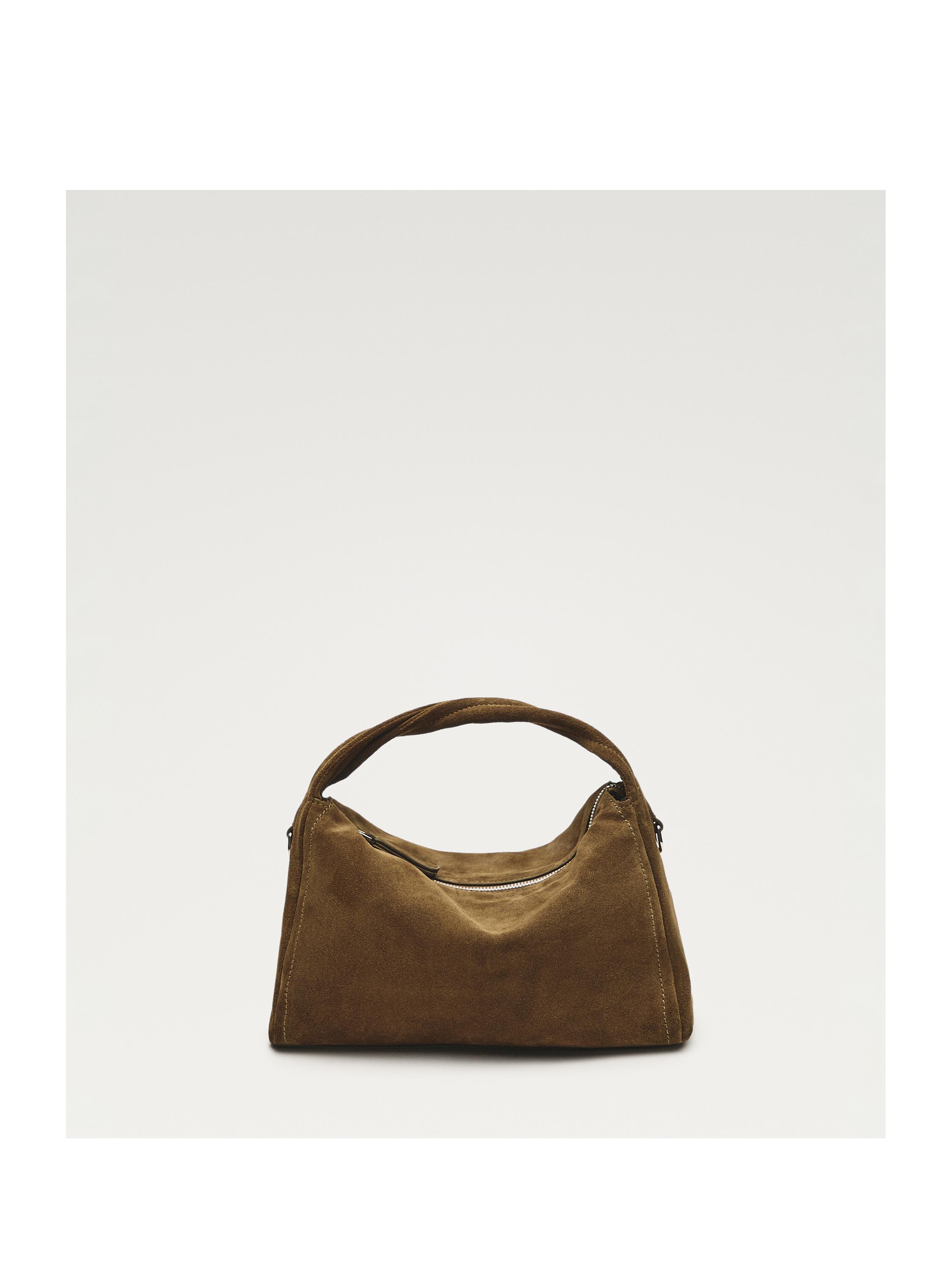 Split suede leather crossbody bag — KHAKI GREEN