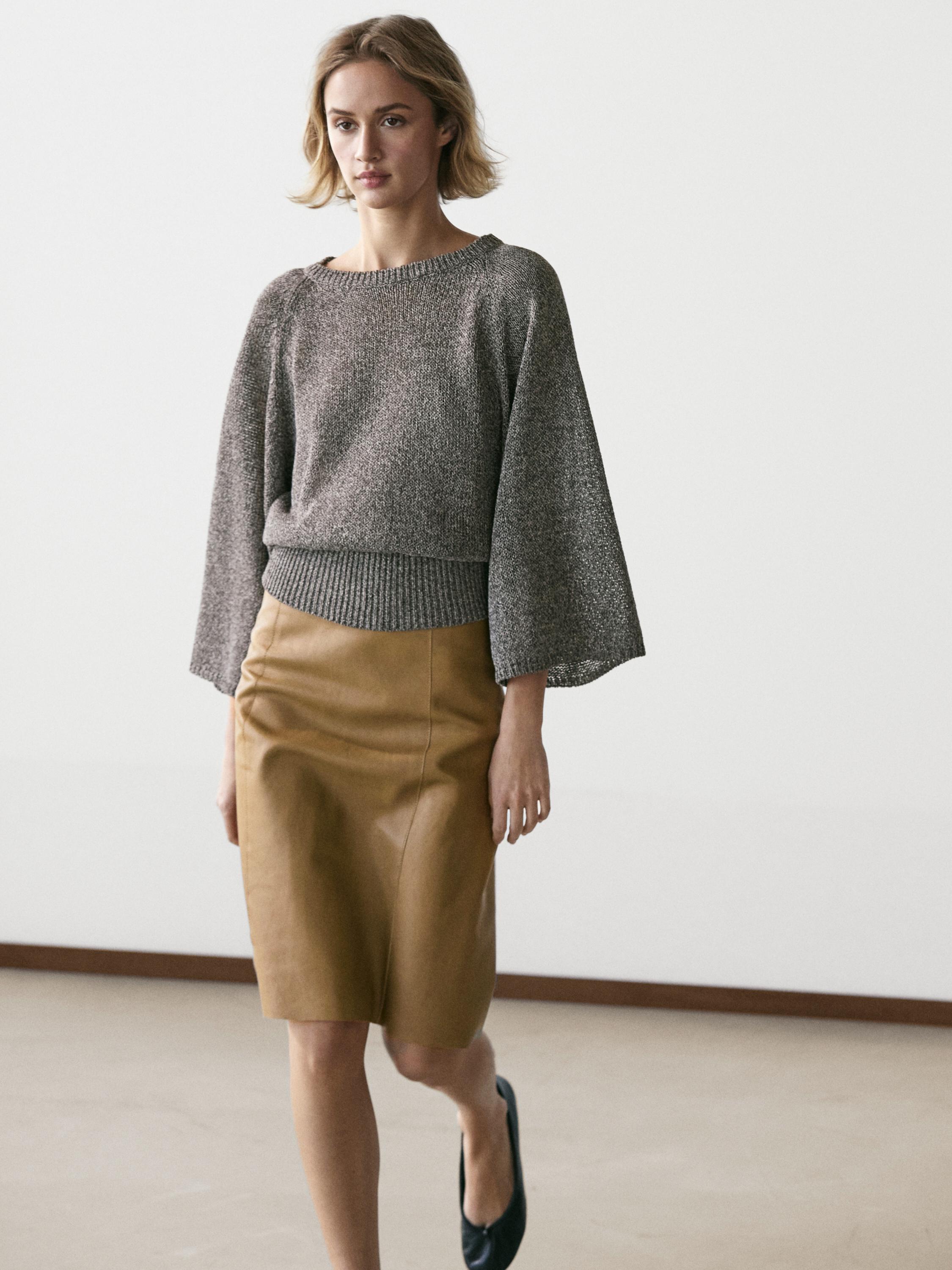 Cotton blend heathered knit sweater — MEDIUM GREY
