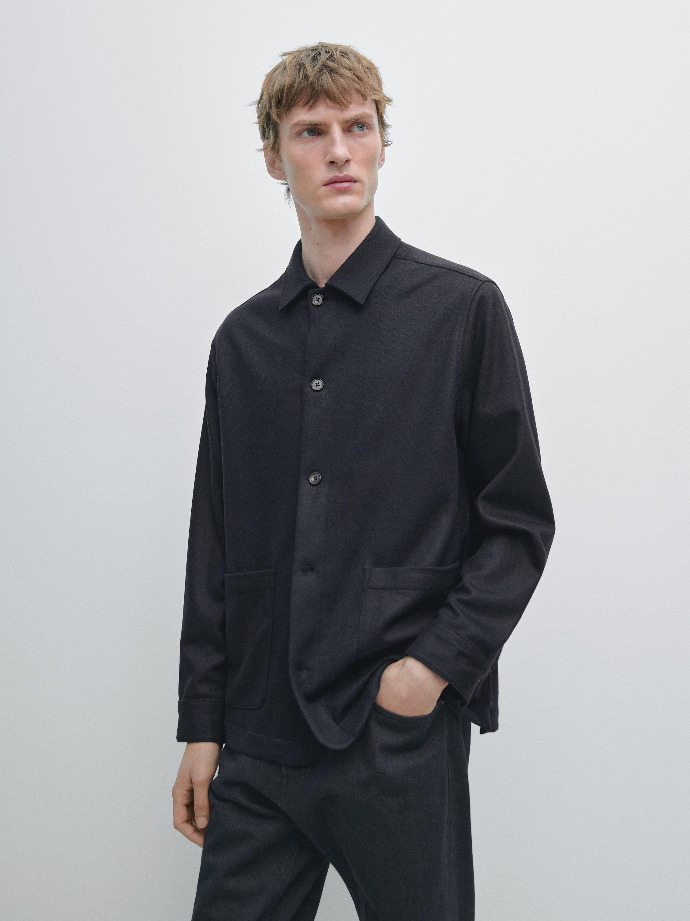 Overshirt with pockets, 100% wool
