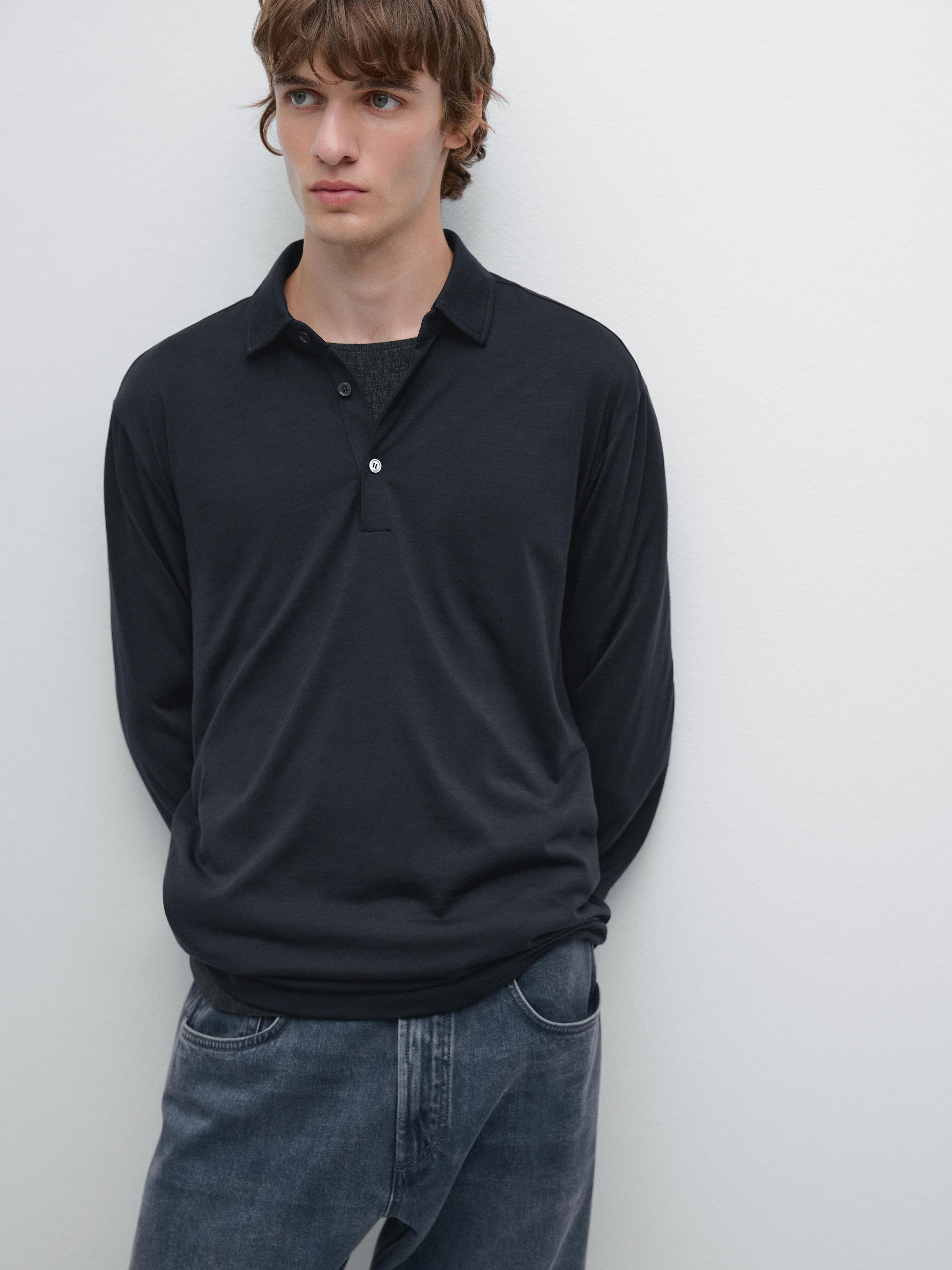 Wool blend knit polo sweater