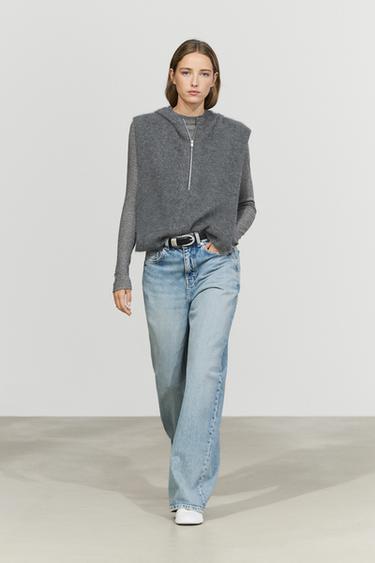 100% cashmere hooded knit vest — GREY 1
