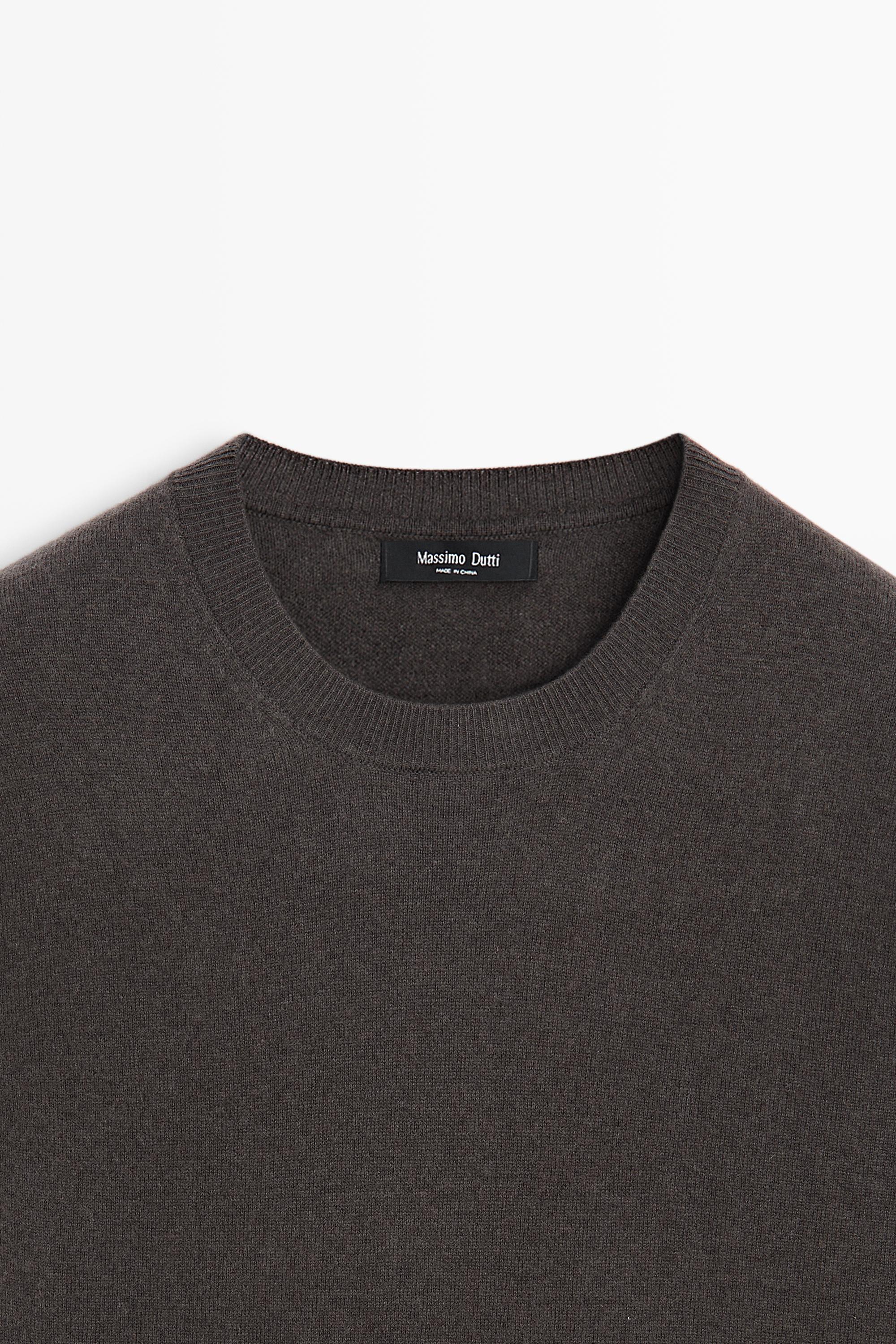 Wool blend round neck knit sweater — BROWN
