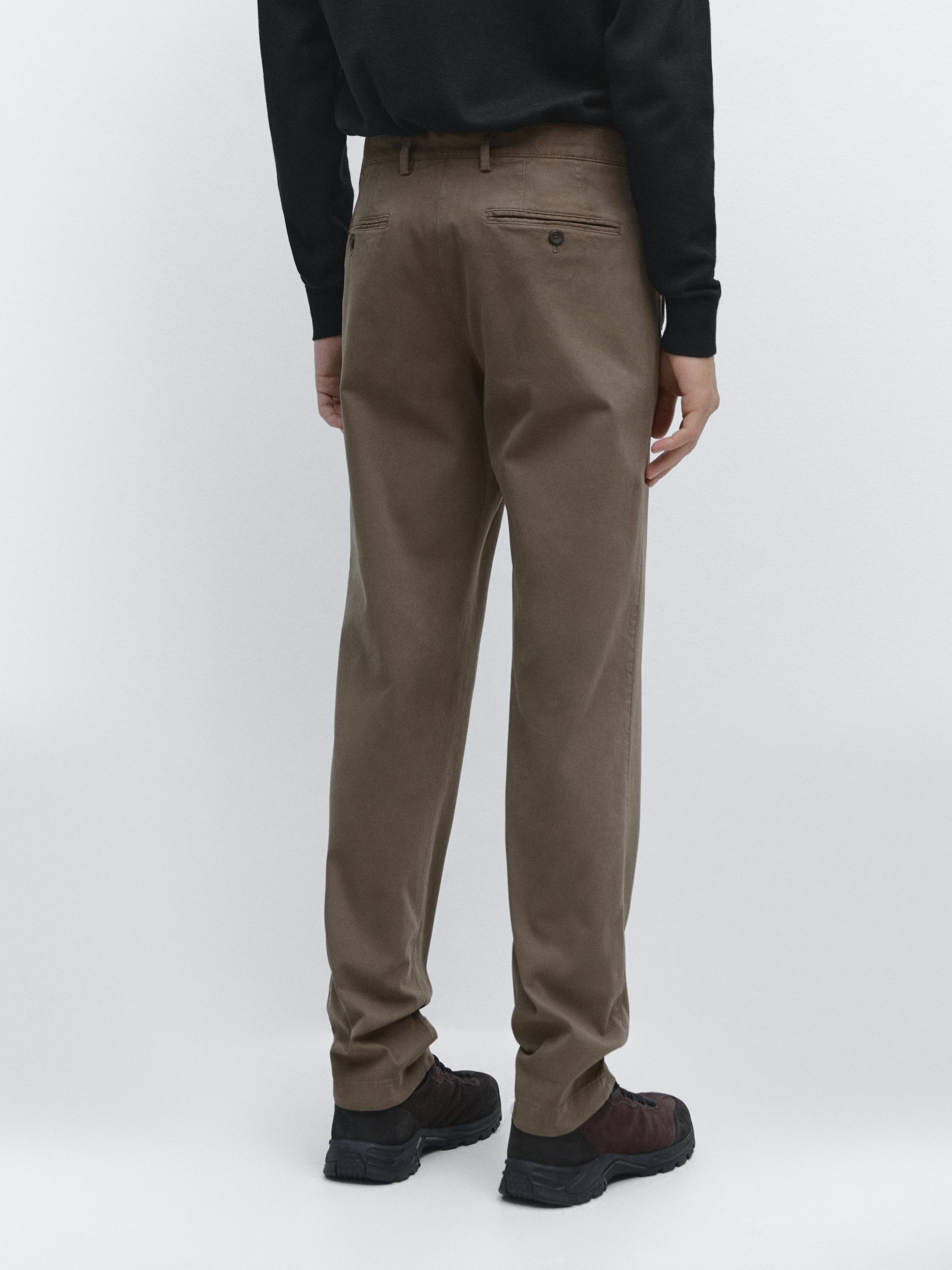 Slim-fit micro-textured trousers — GREEN
