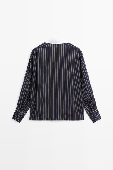Striped contrast collar shirt — NAVY BLUE 6