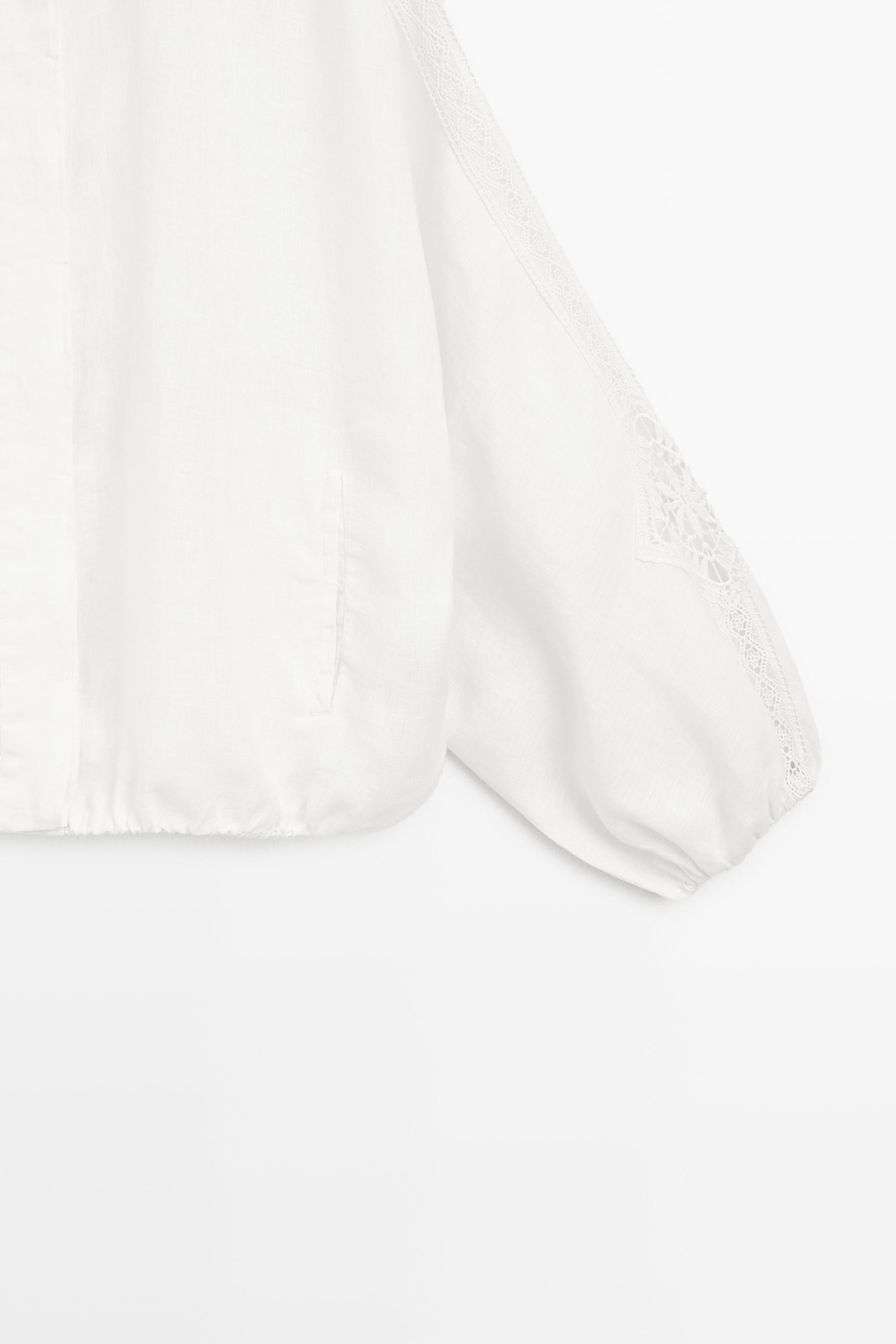 100% linen bomber jacket with embroidered detail — WHITE