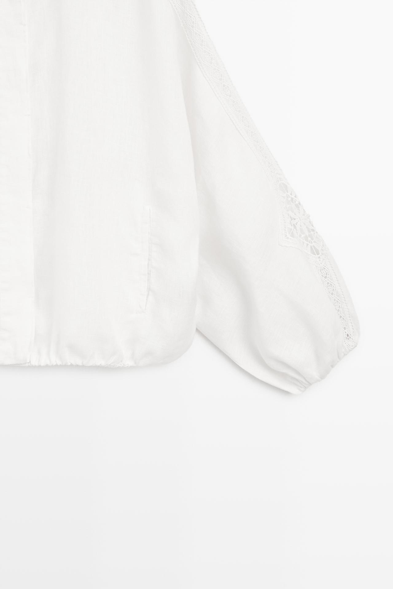 100% linen bomber jacket with embroidered detail — WHITE