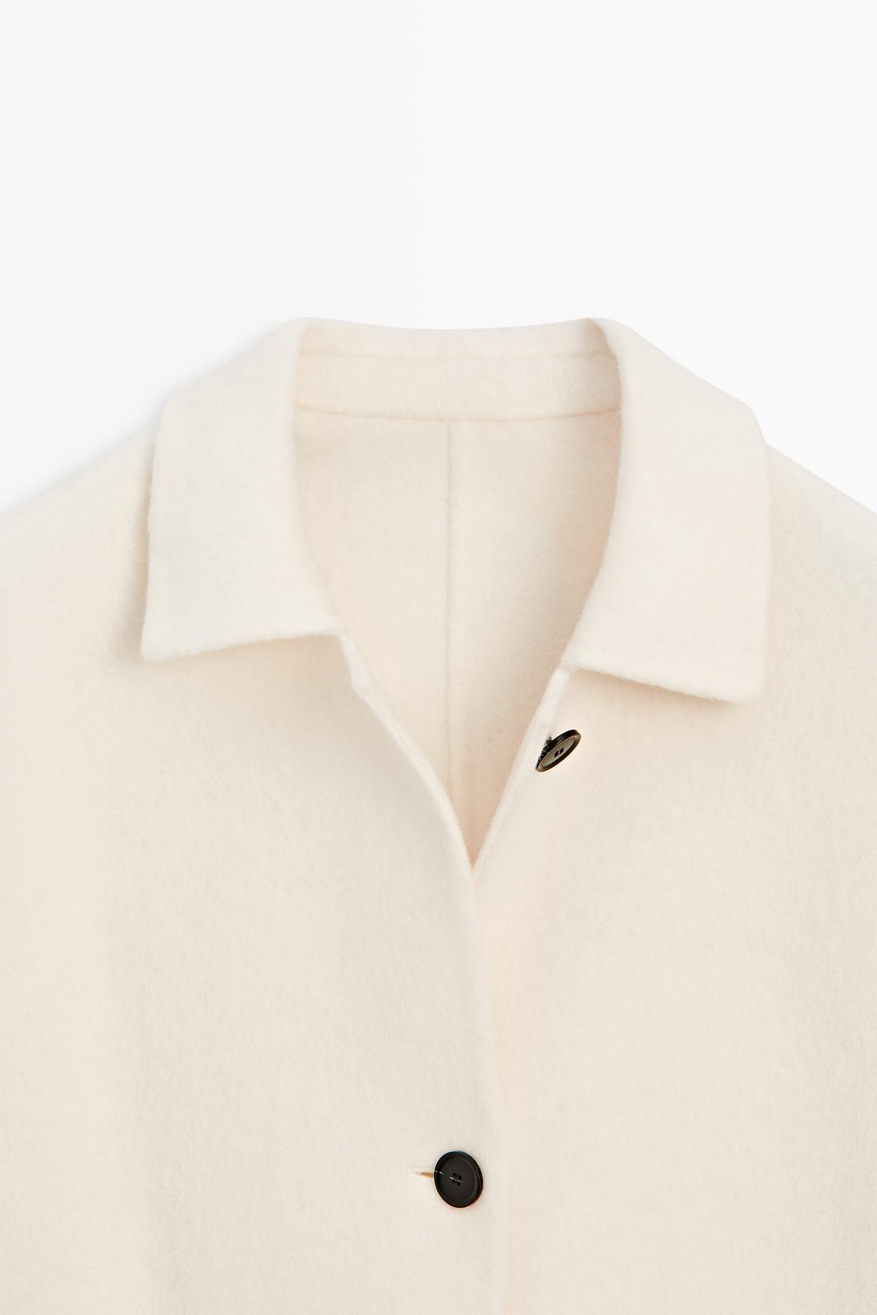 Medium single-breasted wool blend coat — Off white