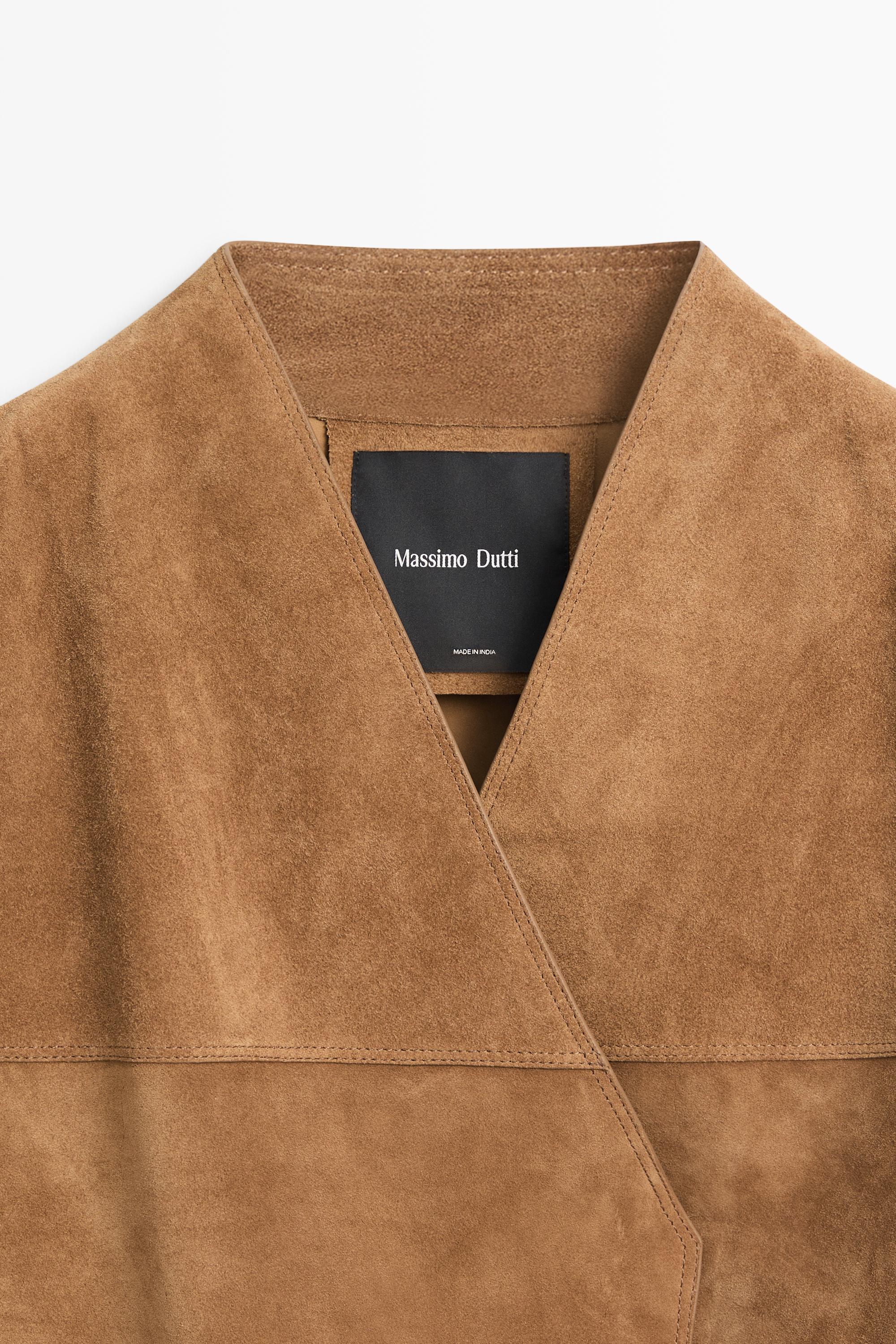 Short double-breasted suede leather jacket — MUSTARD YELLOW