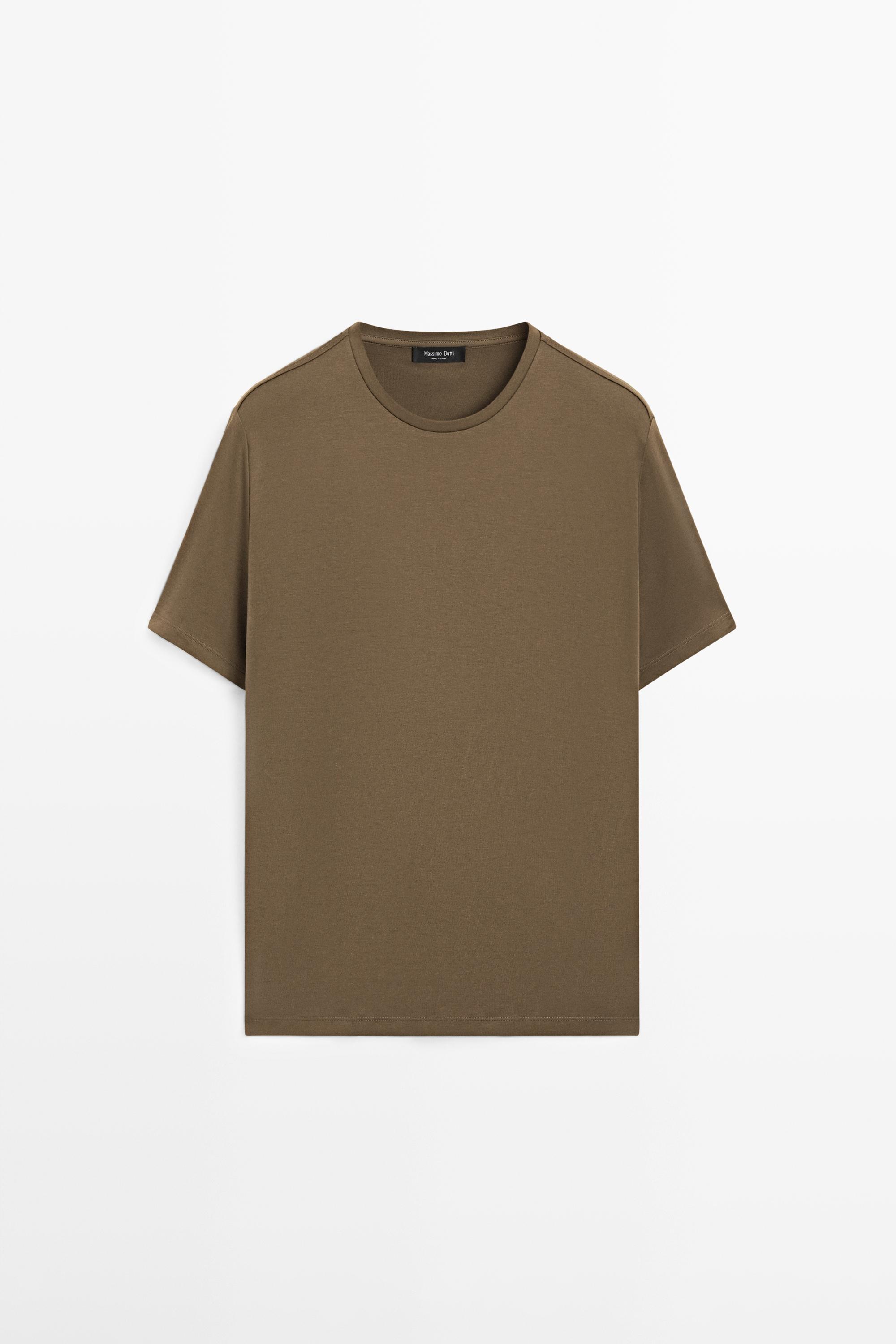 Short sleeve cotton blend T-shirt — MEDIUM KHAKI
