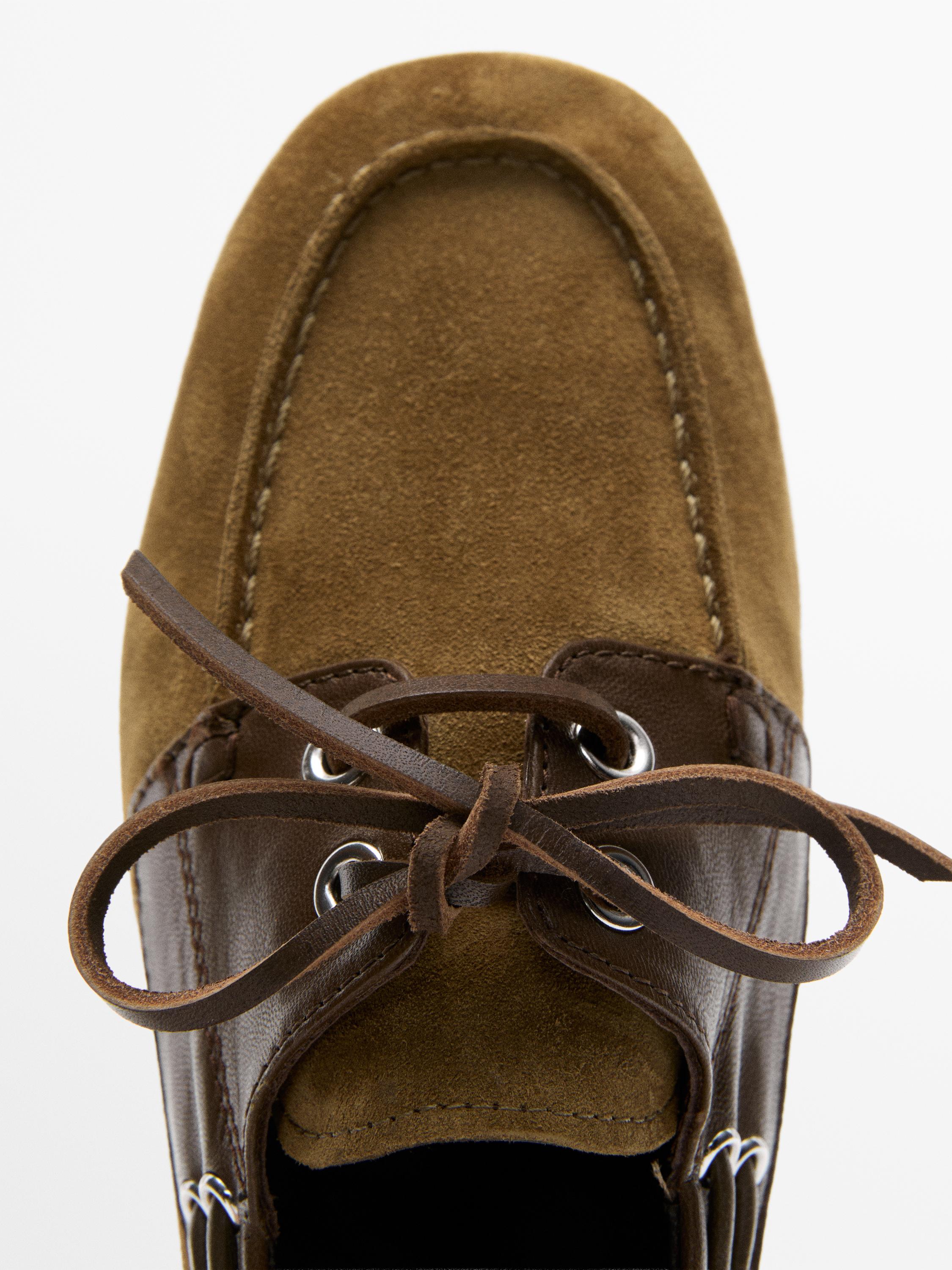 Contrast leather deck shoes — CAMEL