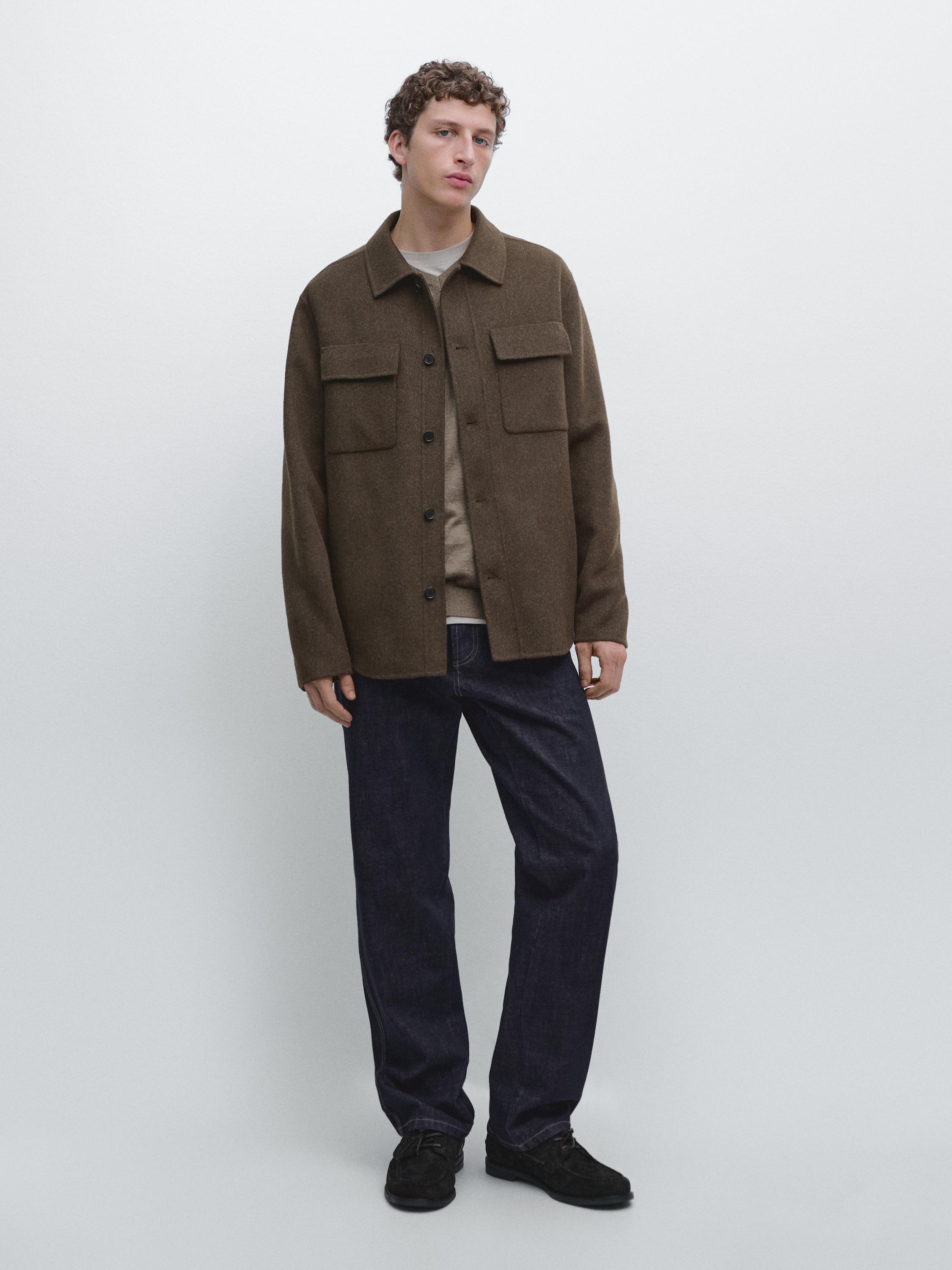 Wool blend overshirt with pockets — KHAKI