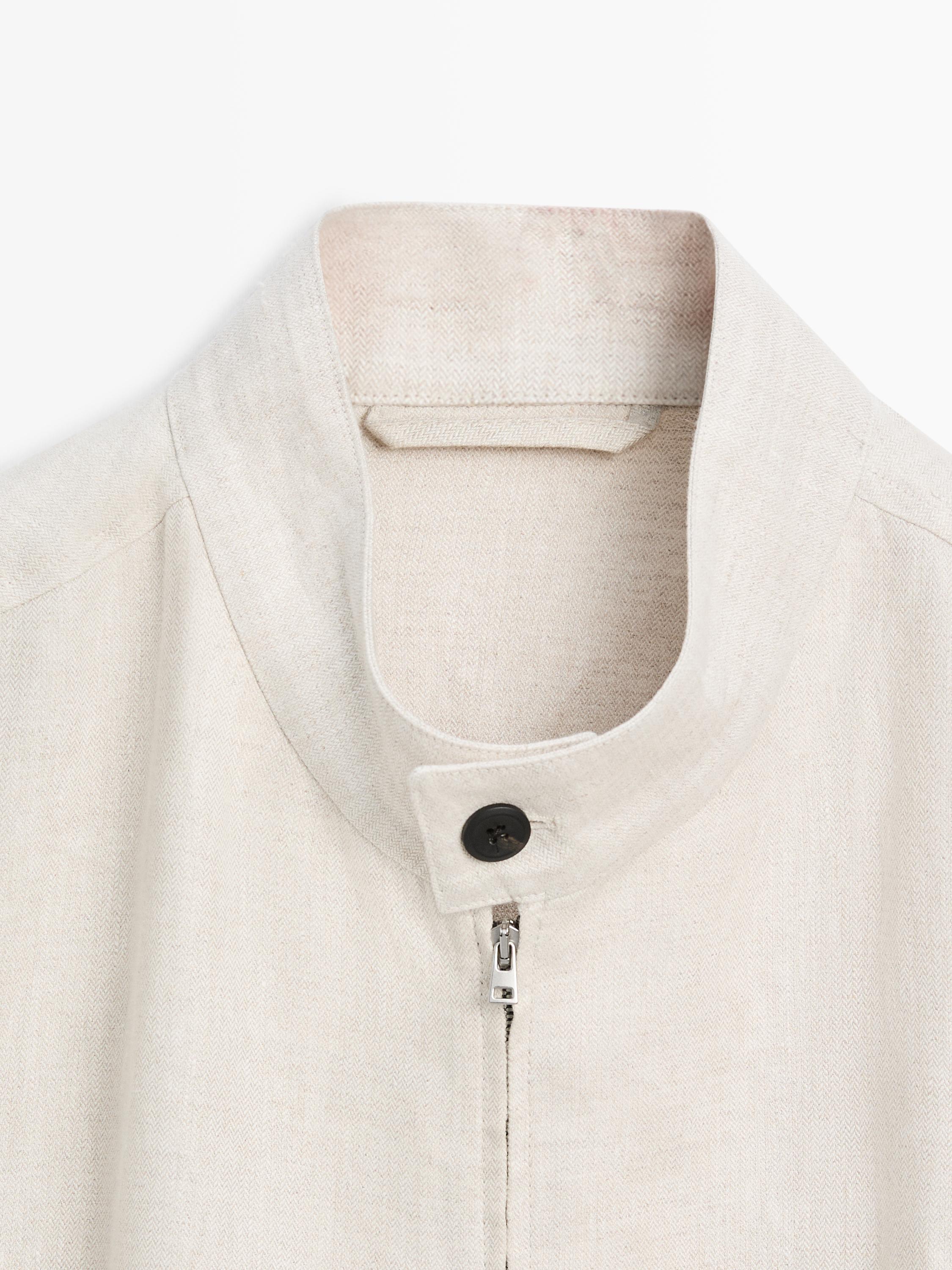 Short linen jacket with herringbone detail — BEIGE