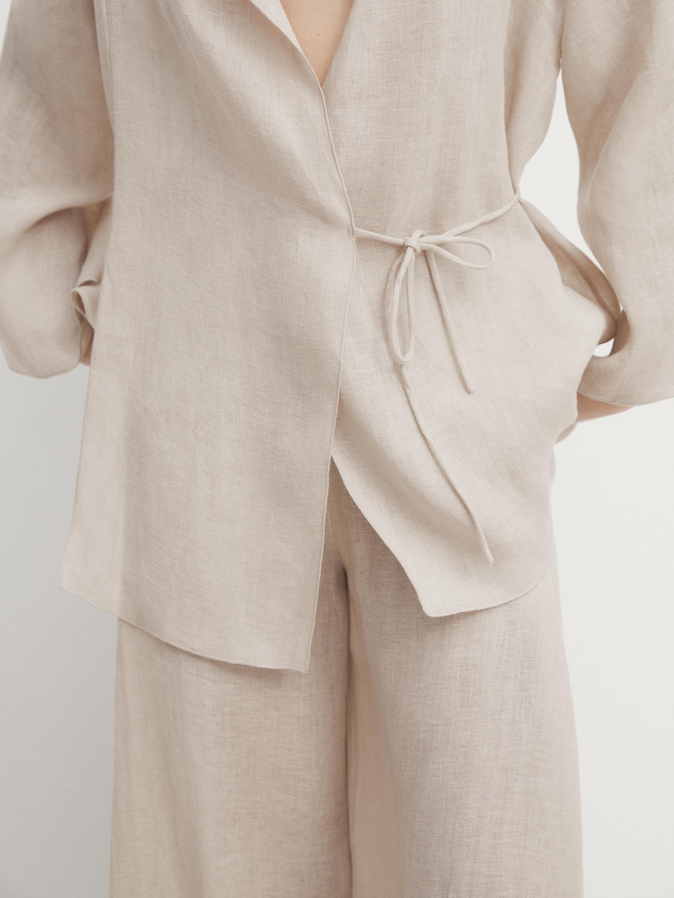 Pantalon fluide fendu en lin