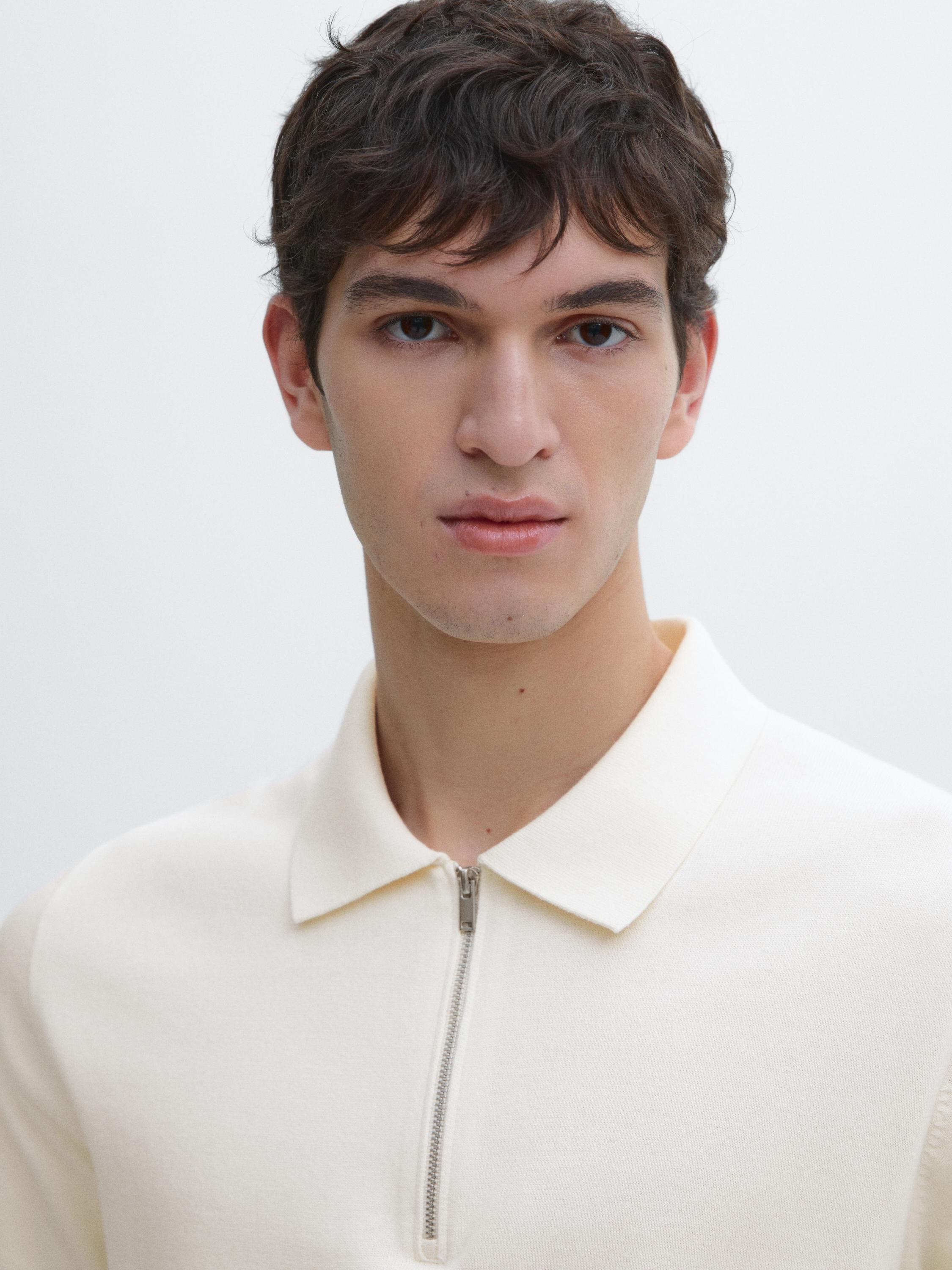 Mock neck knit polo shirt with zip