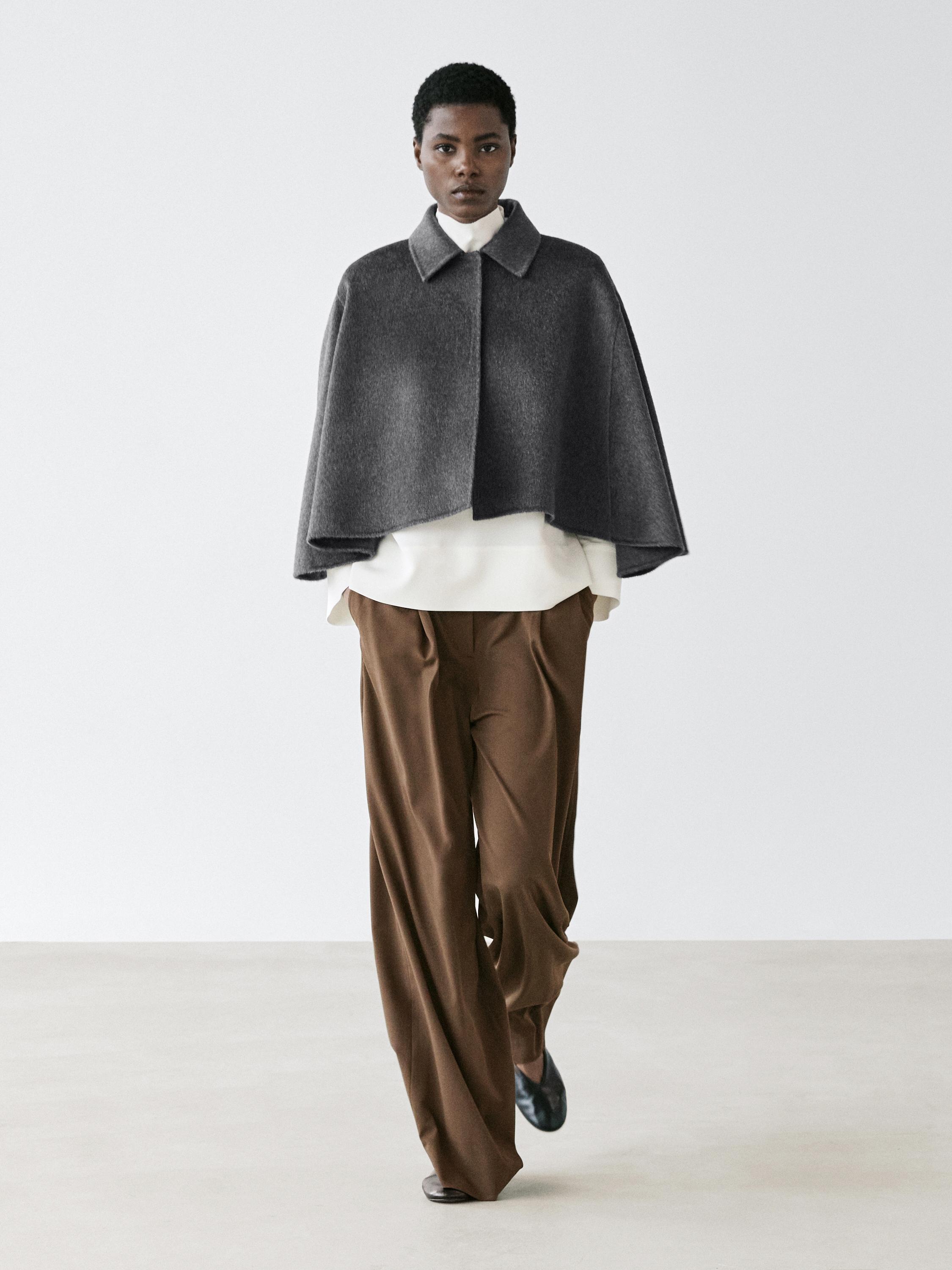 Wool blend cape with shirt collar