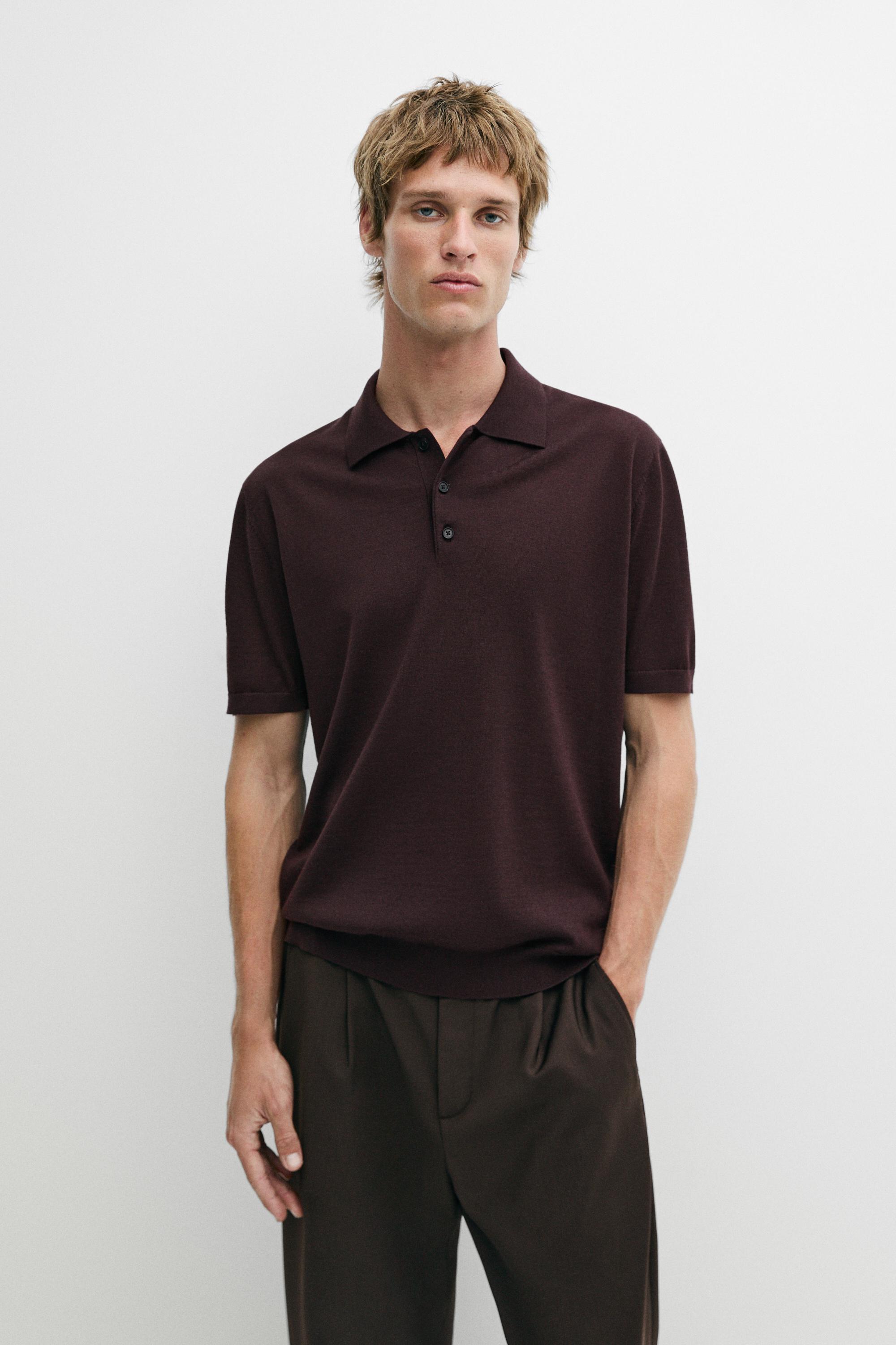 Wool blend knit polo shirt