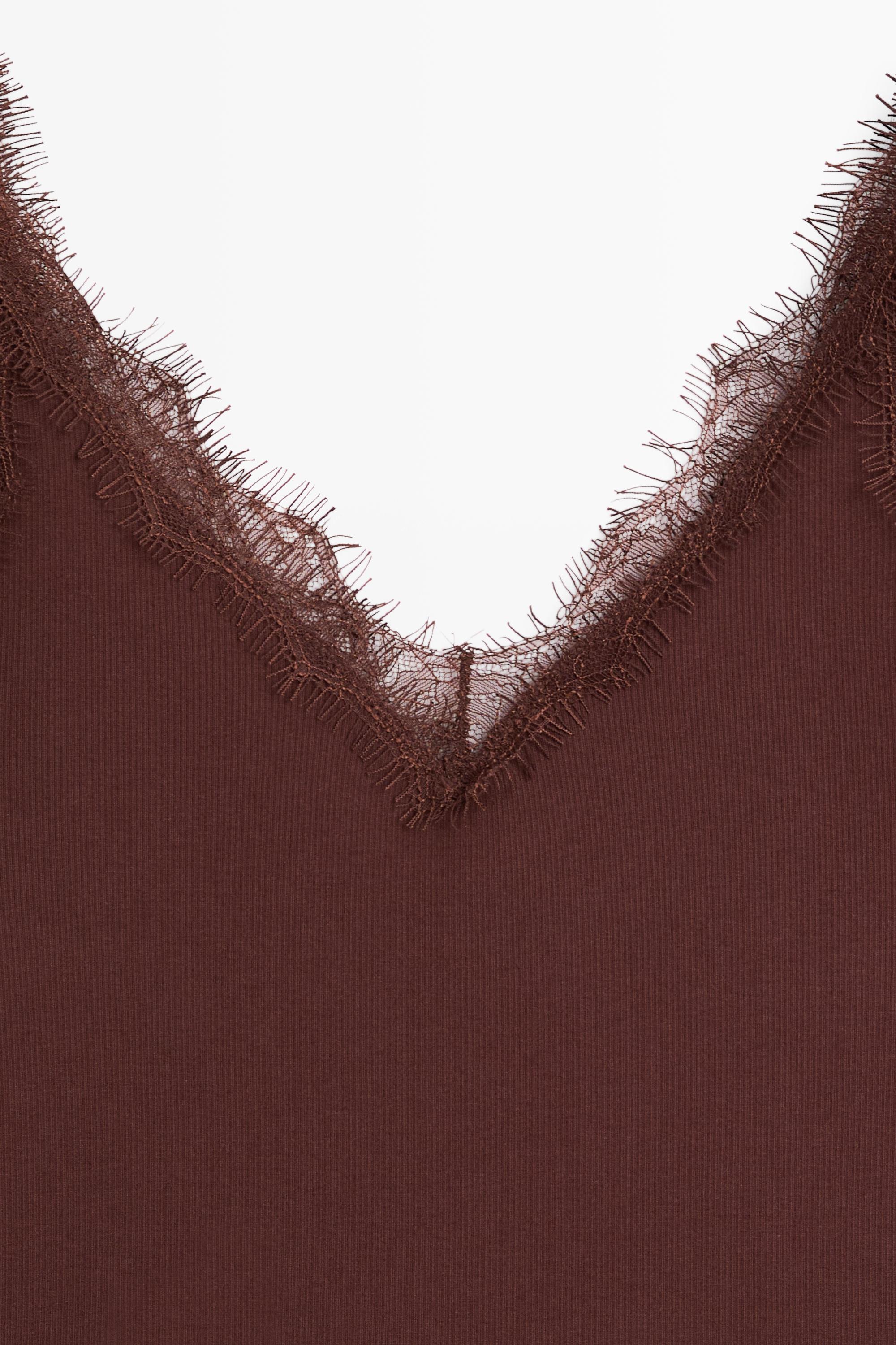 Strappy lace-trim top — BROWN