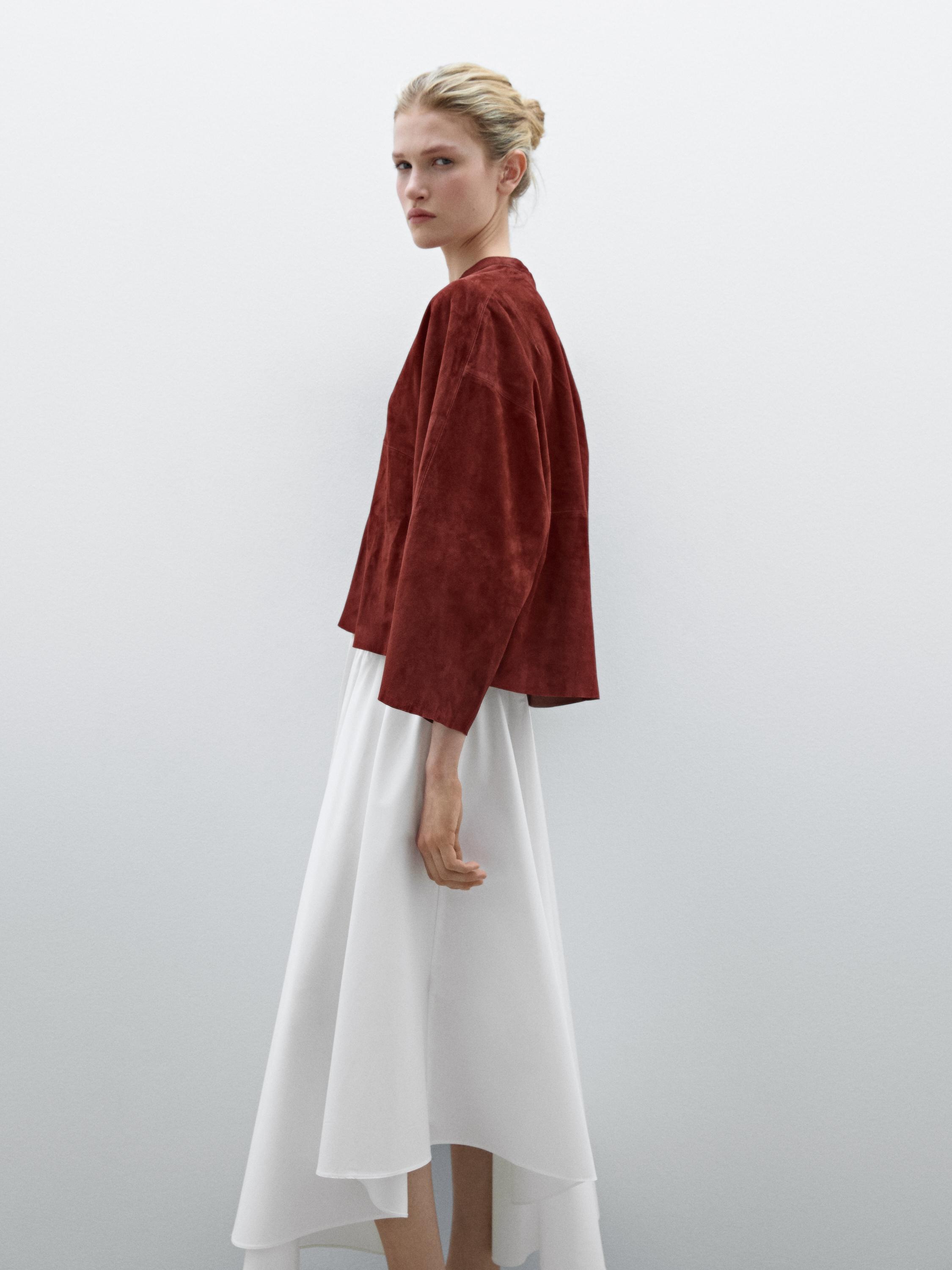 Loose-fitting suede leather shirt