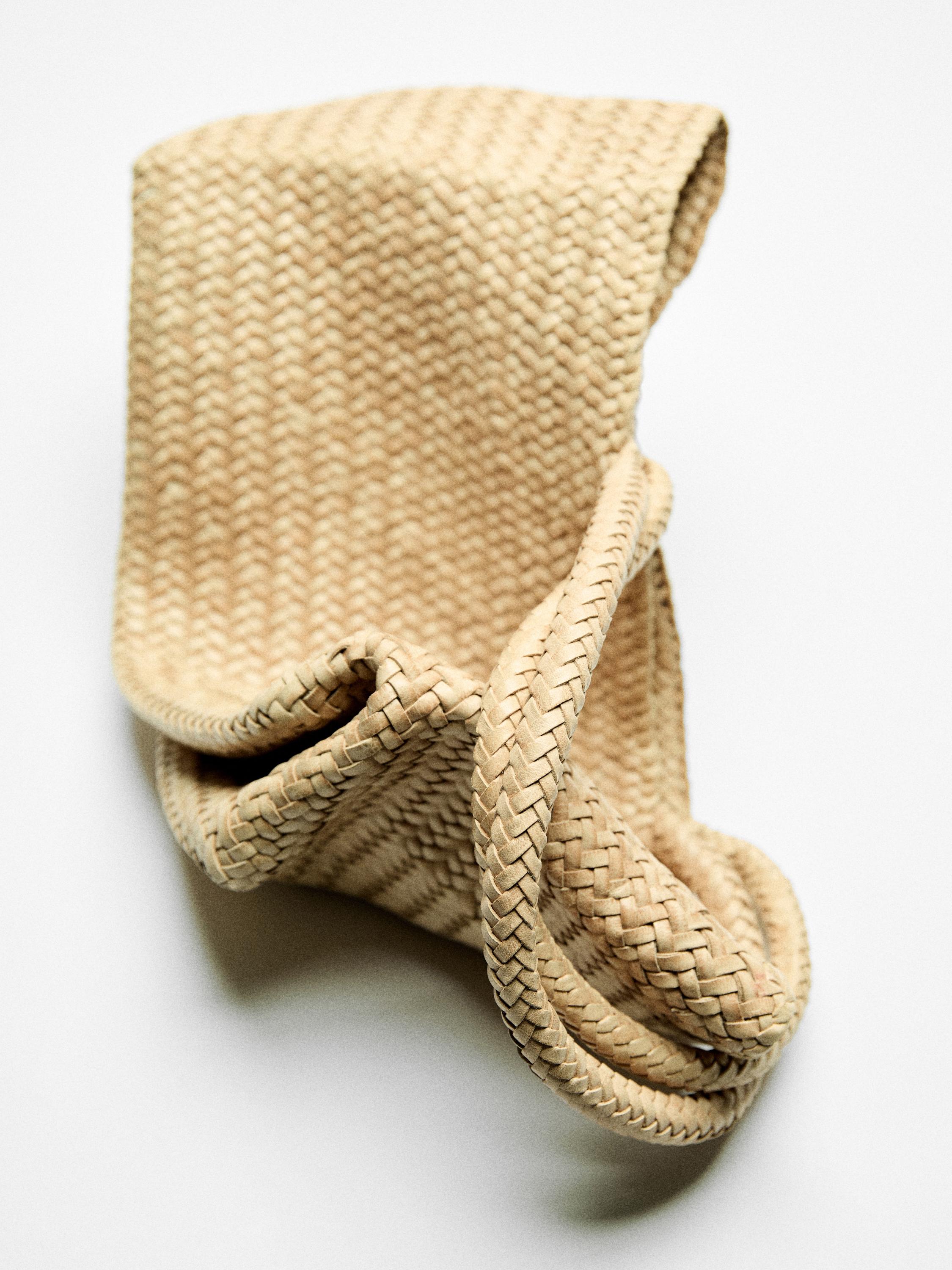 Medium braided nappa leather tote bag — CREAM