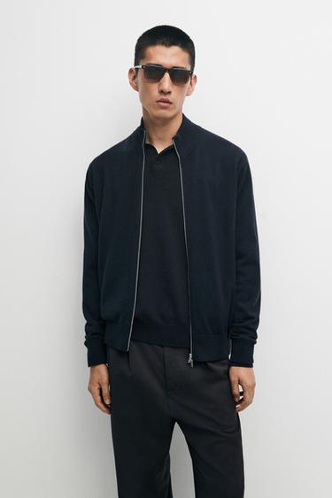 100% cashmere zip-up knit cardigan — NAVY BLUE 3