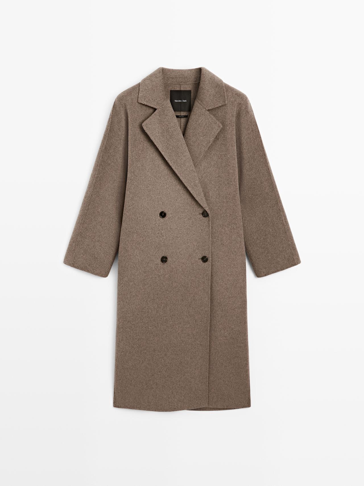 Massimo Dutti - Dames - Lange Double-Breasted Jas Van Wolmix - Carey - S