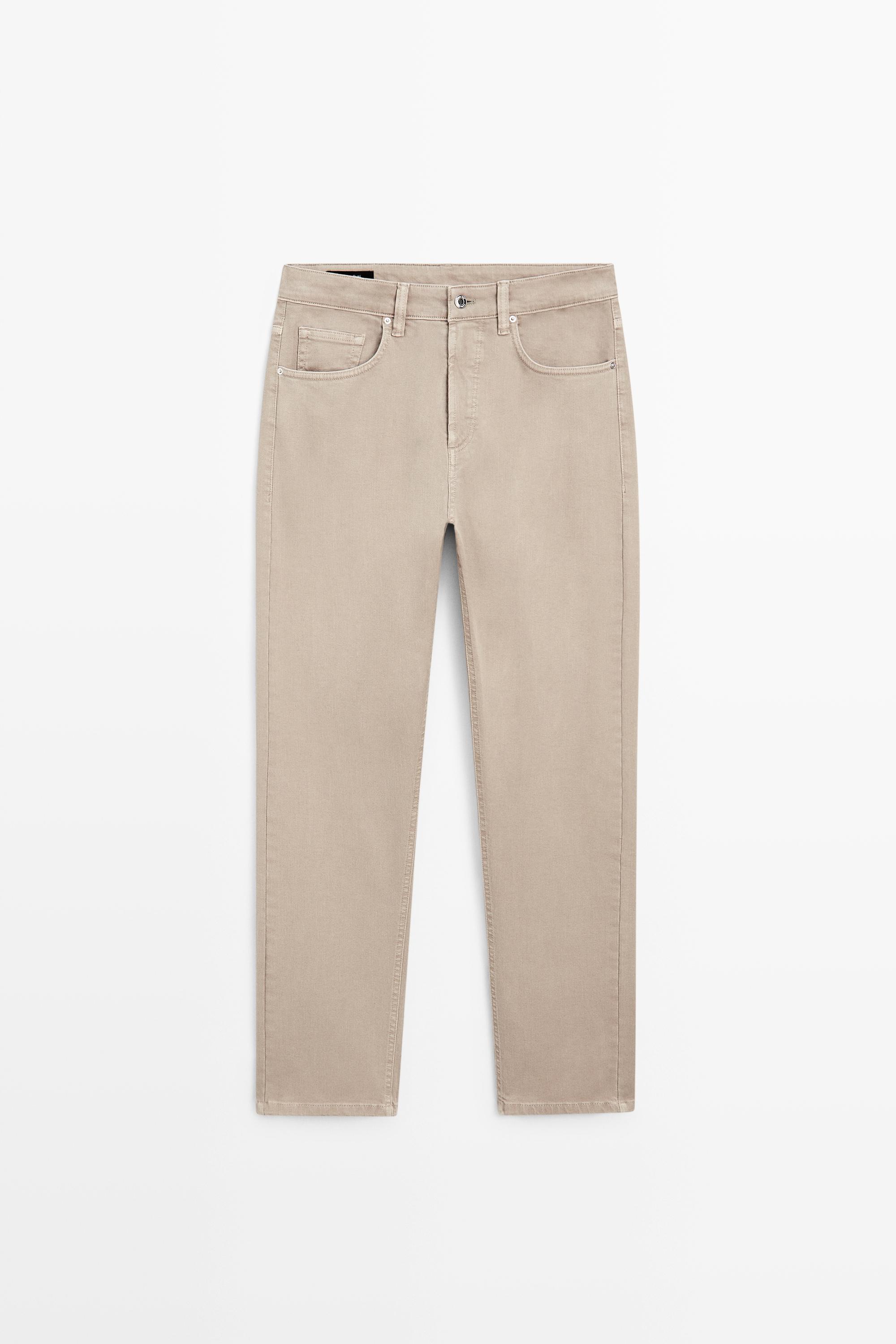 Lightweight tapered fit denim-effect trousers — MINK