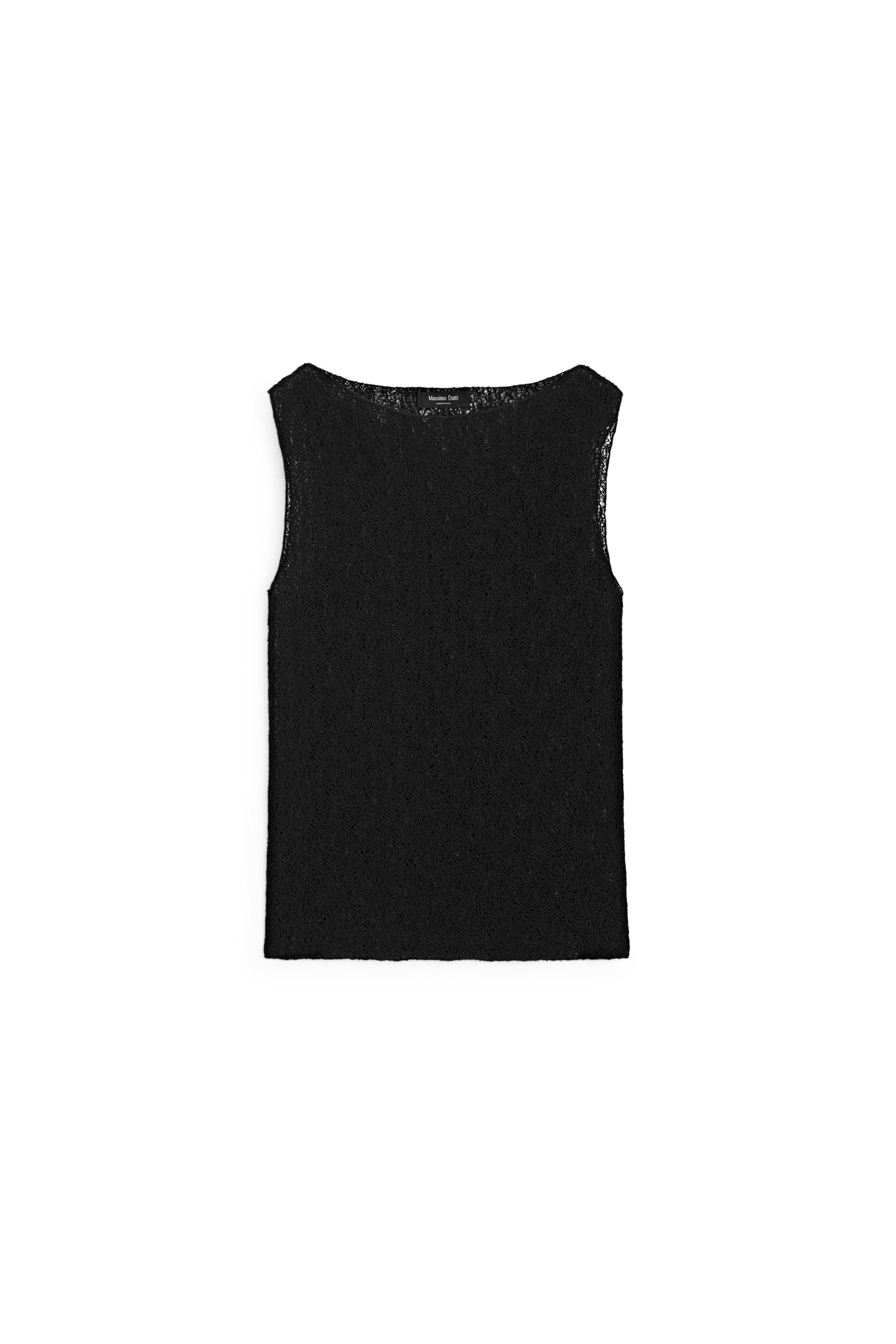 Sleeveless open-knit top — BLACK