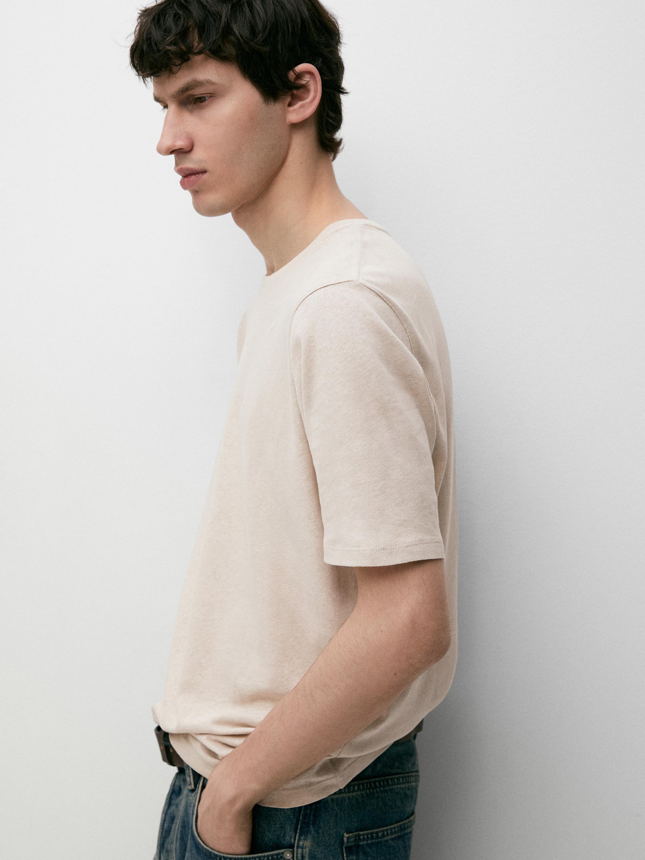 Short sleeve linen and cotton T-shirt — BROWN