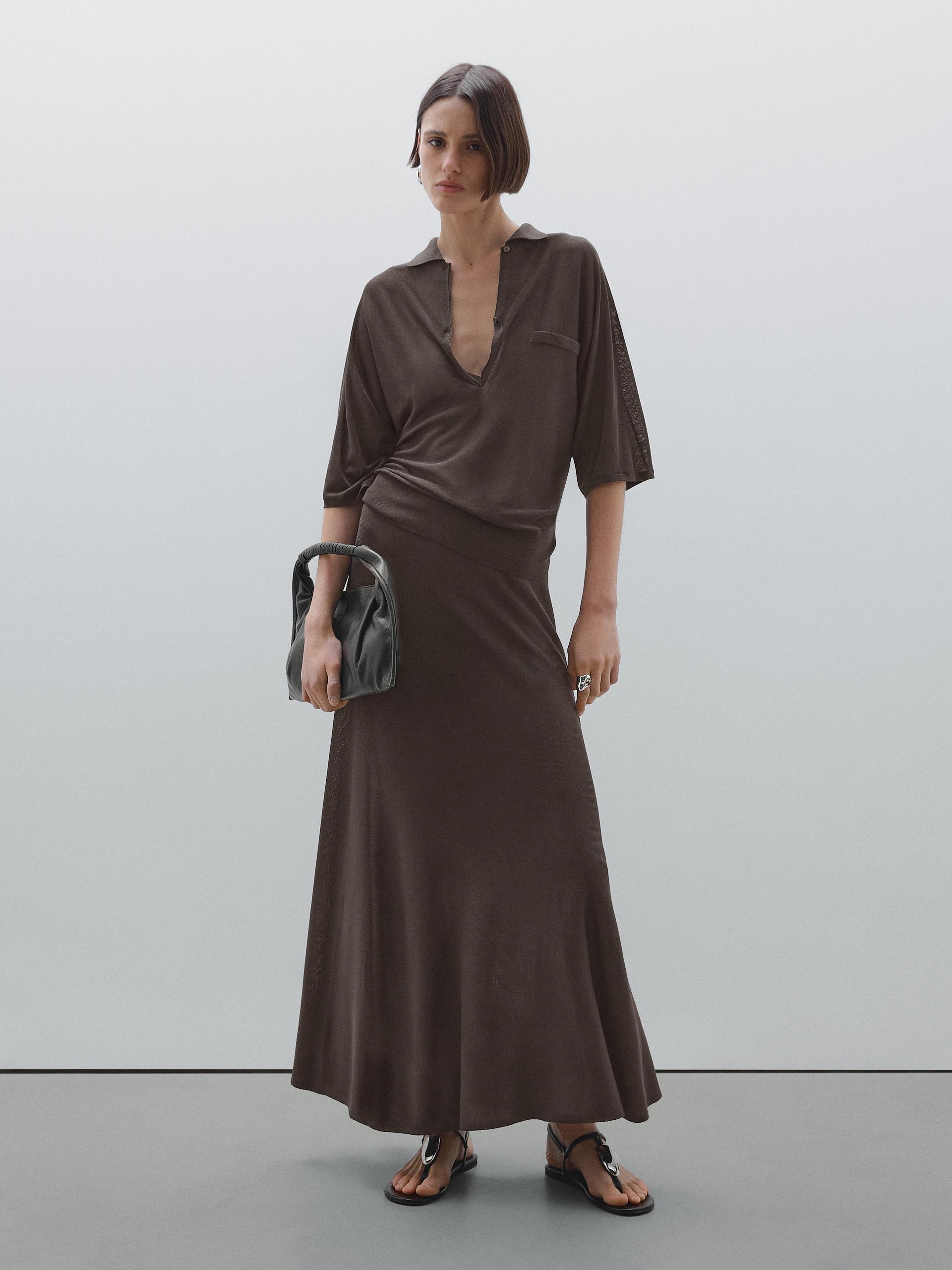 Gonna Lunga Svasata - Cioccolato - L - Massimo Dutti - Femminile