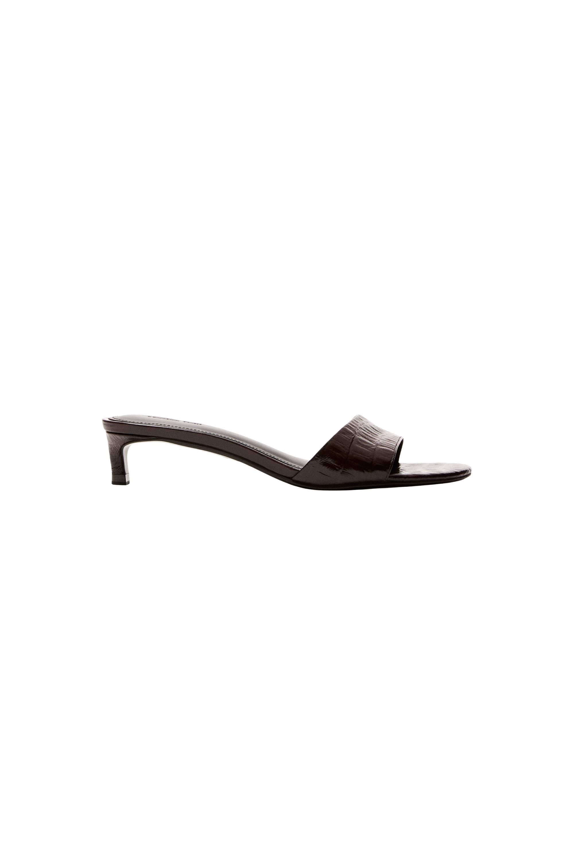 High-heel sandals in embossed leather — BROWN