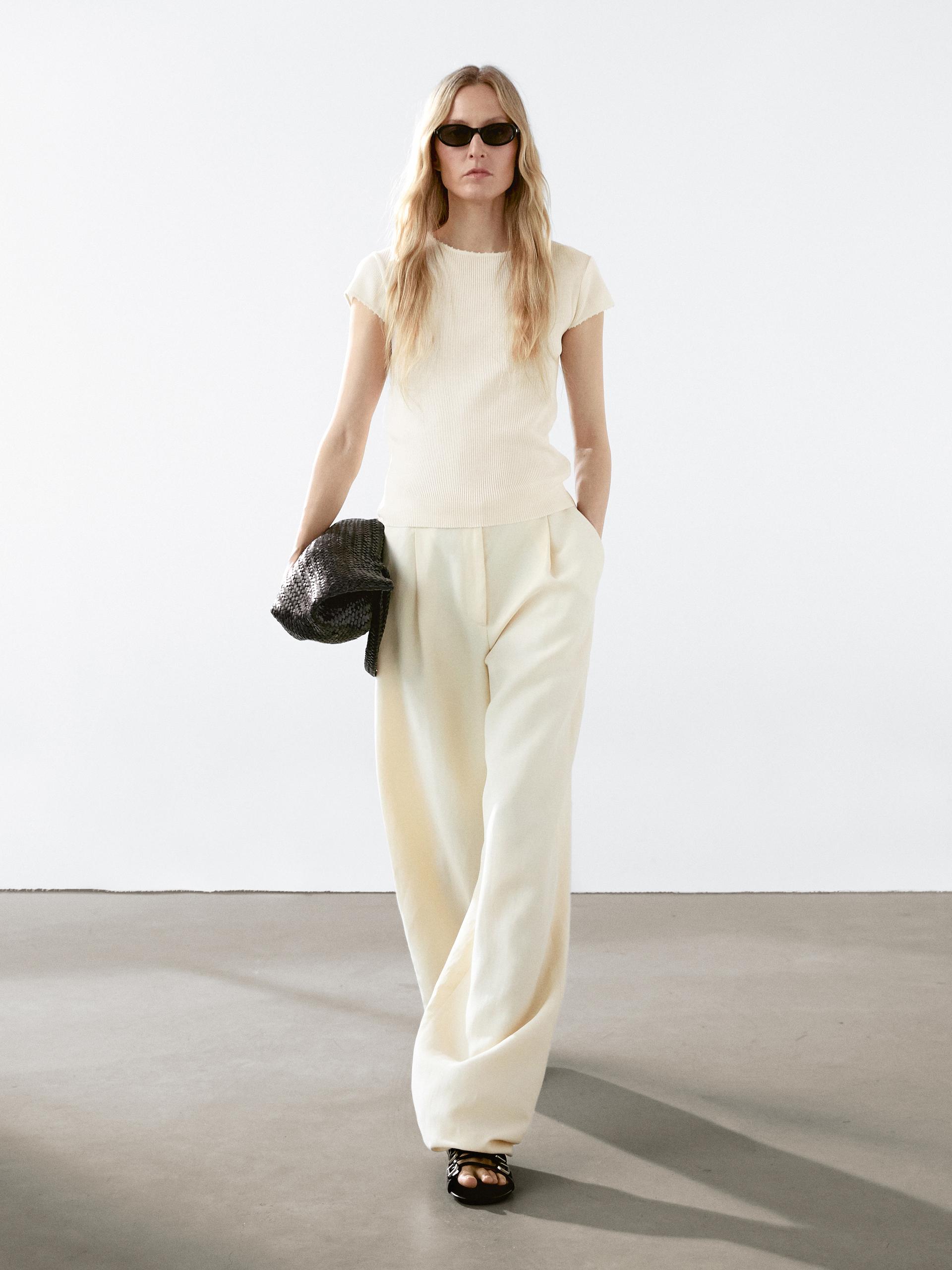 Maglietta A Maniche Corte In 100% Cotone - Ecru - M - Massimo Dutti - Femminile