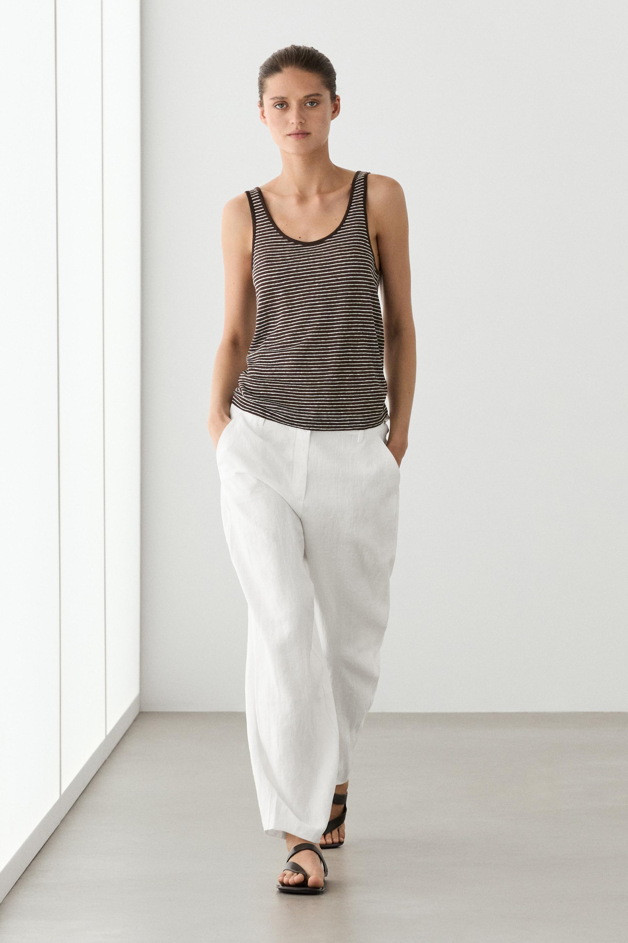 Striped strappy linen top