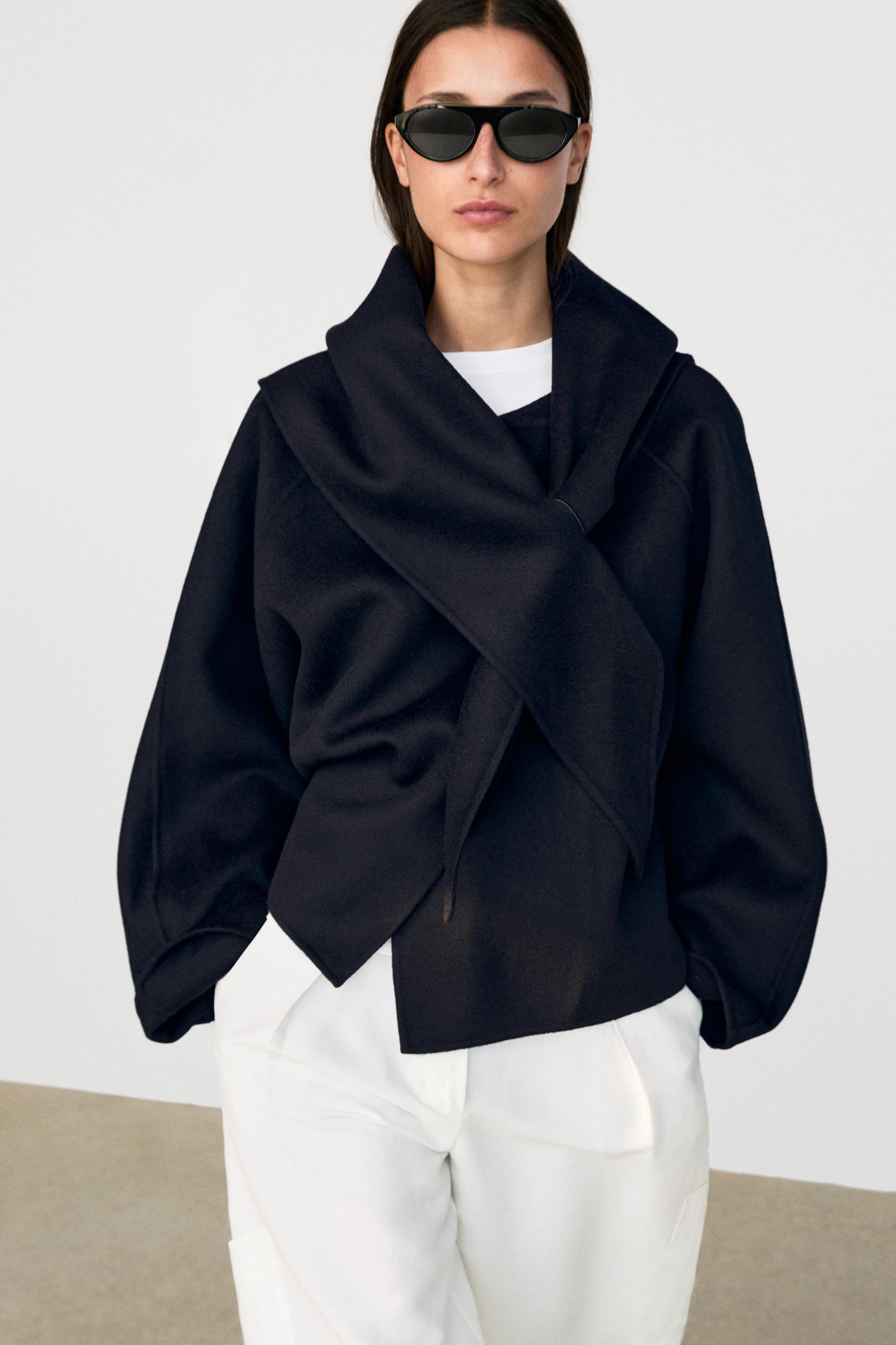 Short coat with scarf detail — NAVY BLUE
