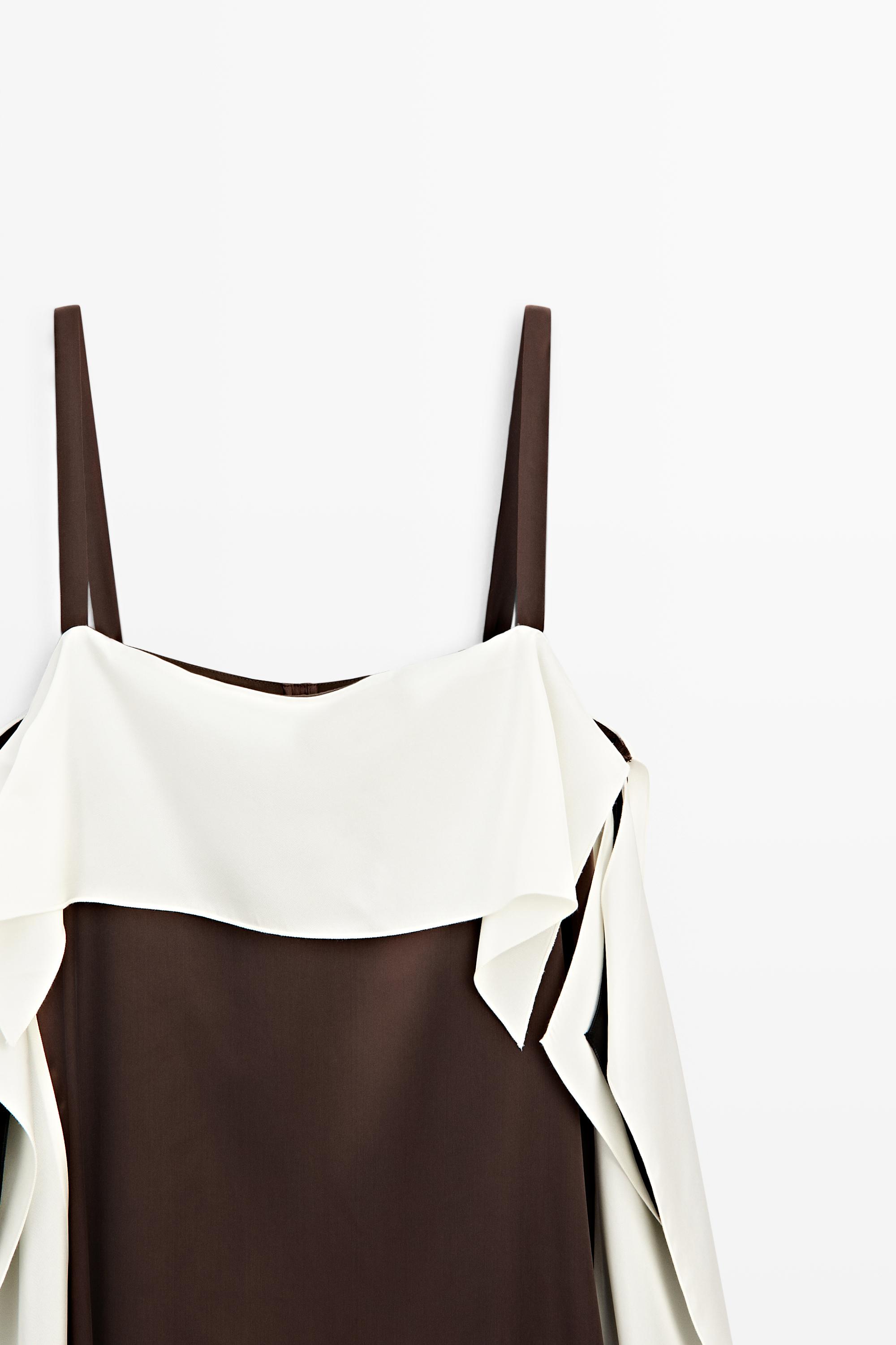 Flowing color-block midi dress — BROWN