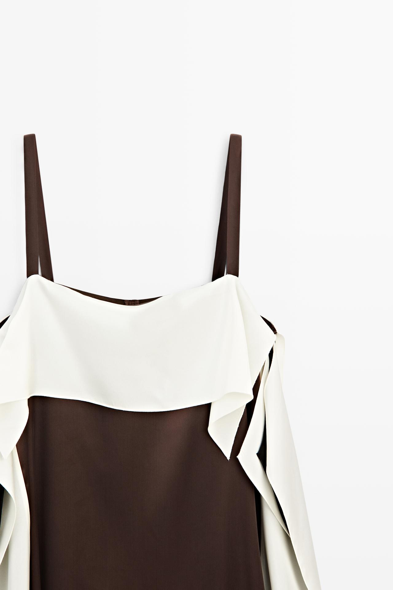 Flowing color-block midi dress — BROWN