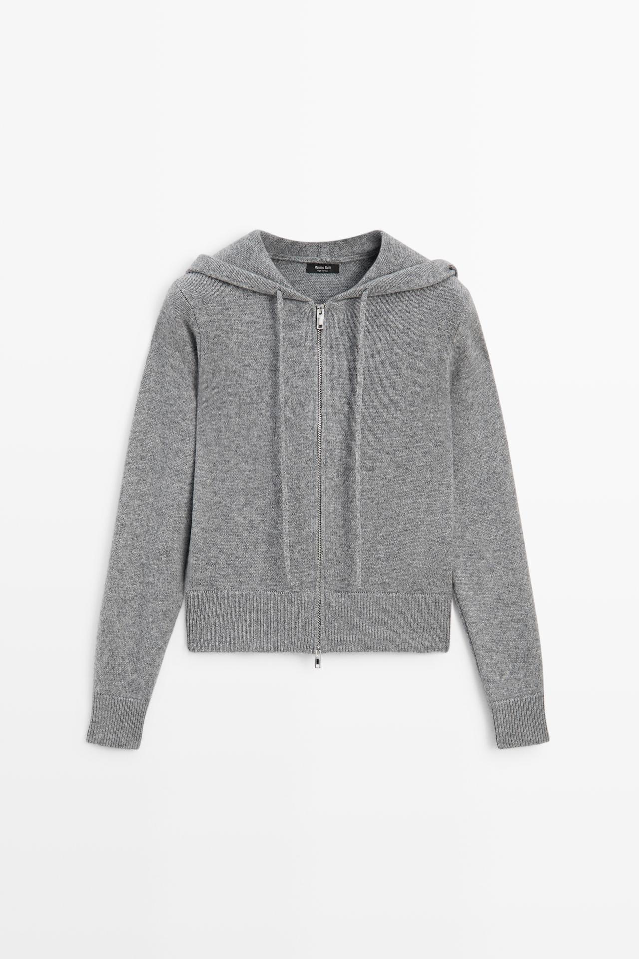 Wool blend hooded knit cardigan — MEDIUM GREY