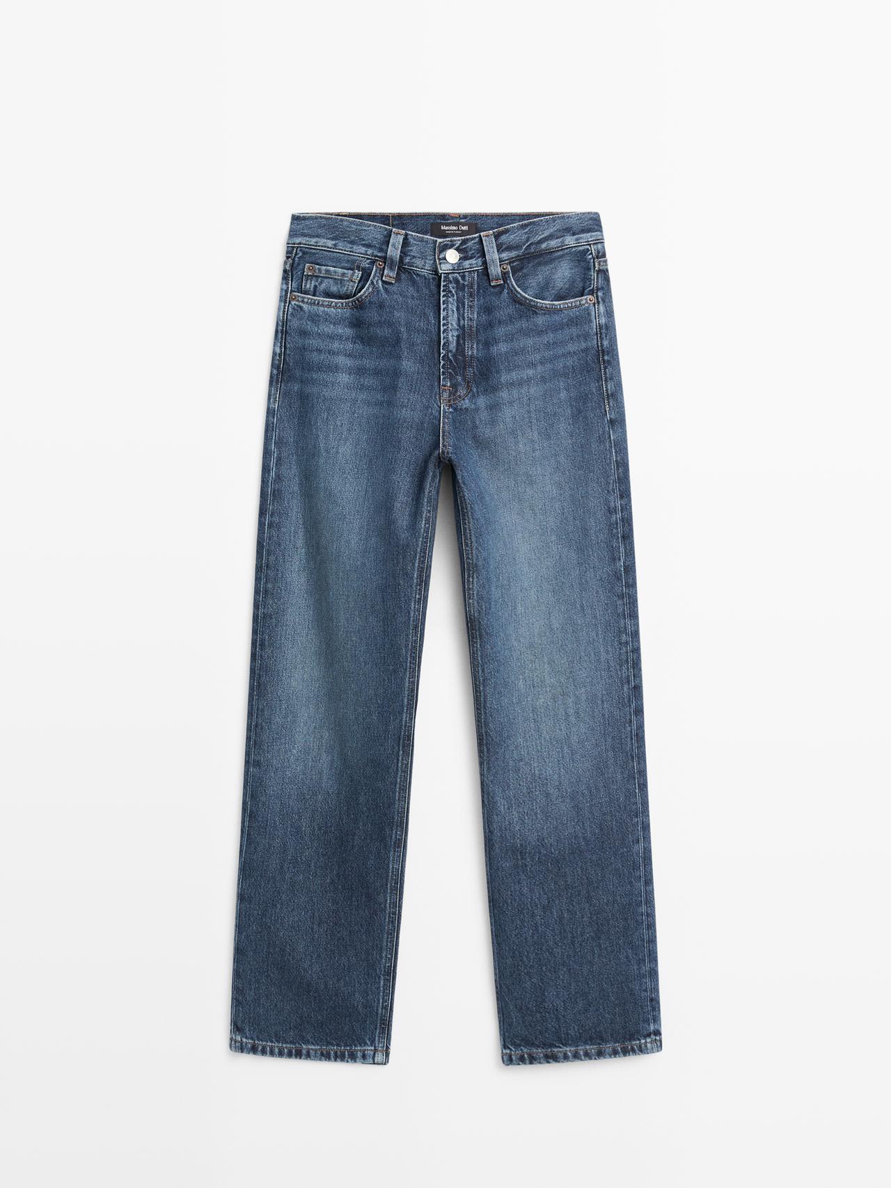Massimo Dutti - Dames - Straight Jeans Met Hoge Taille - Halfblauw - 34