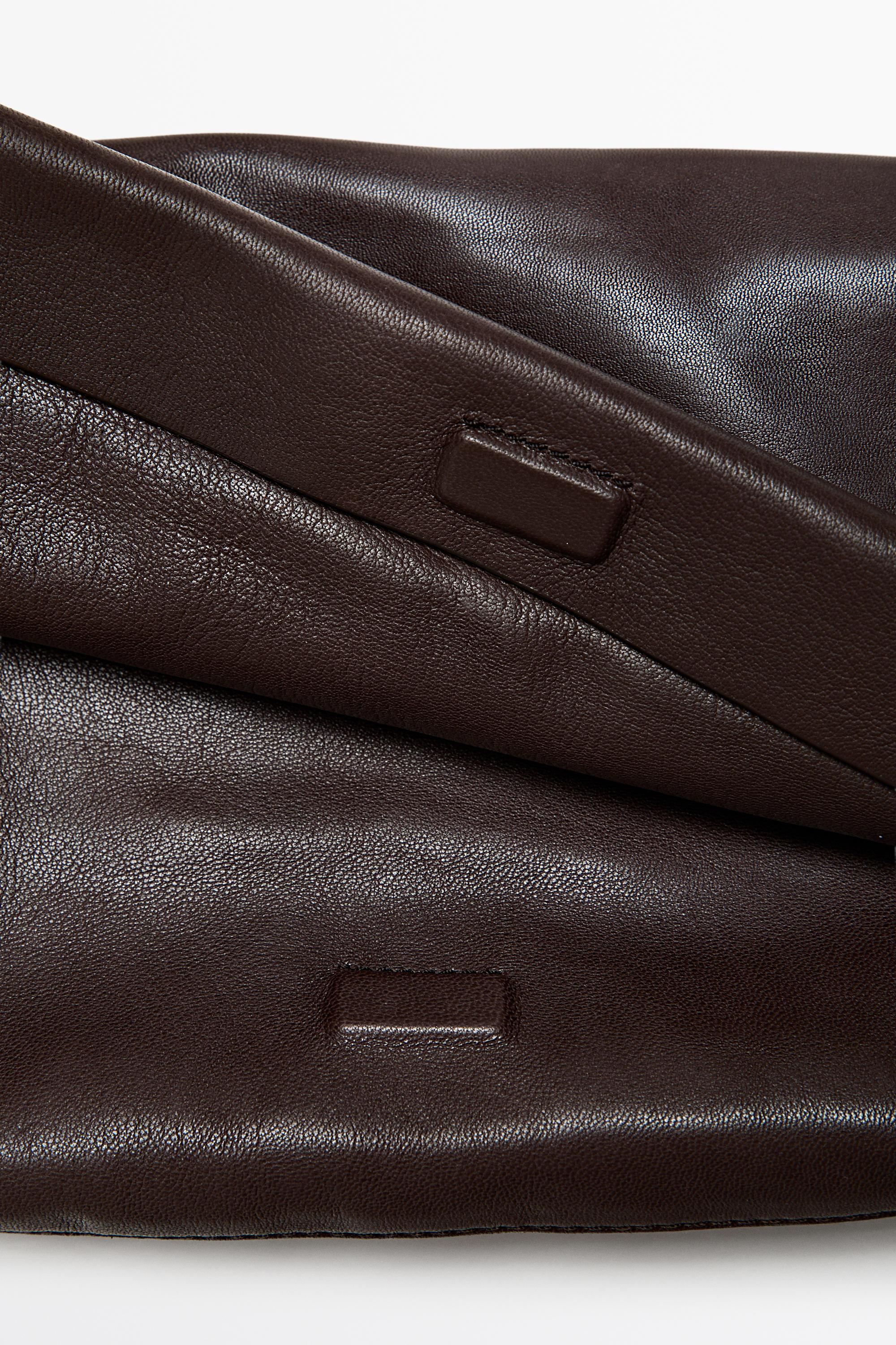 Nappa leather crossbody bag with topstitching — BROWN
